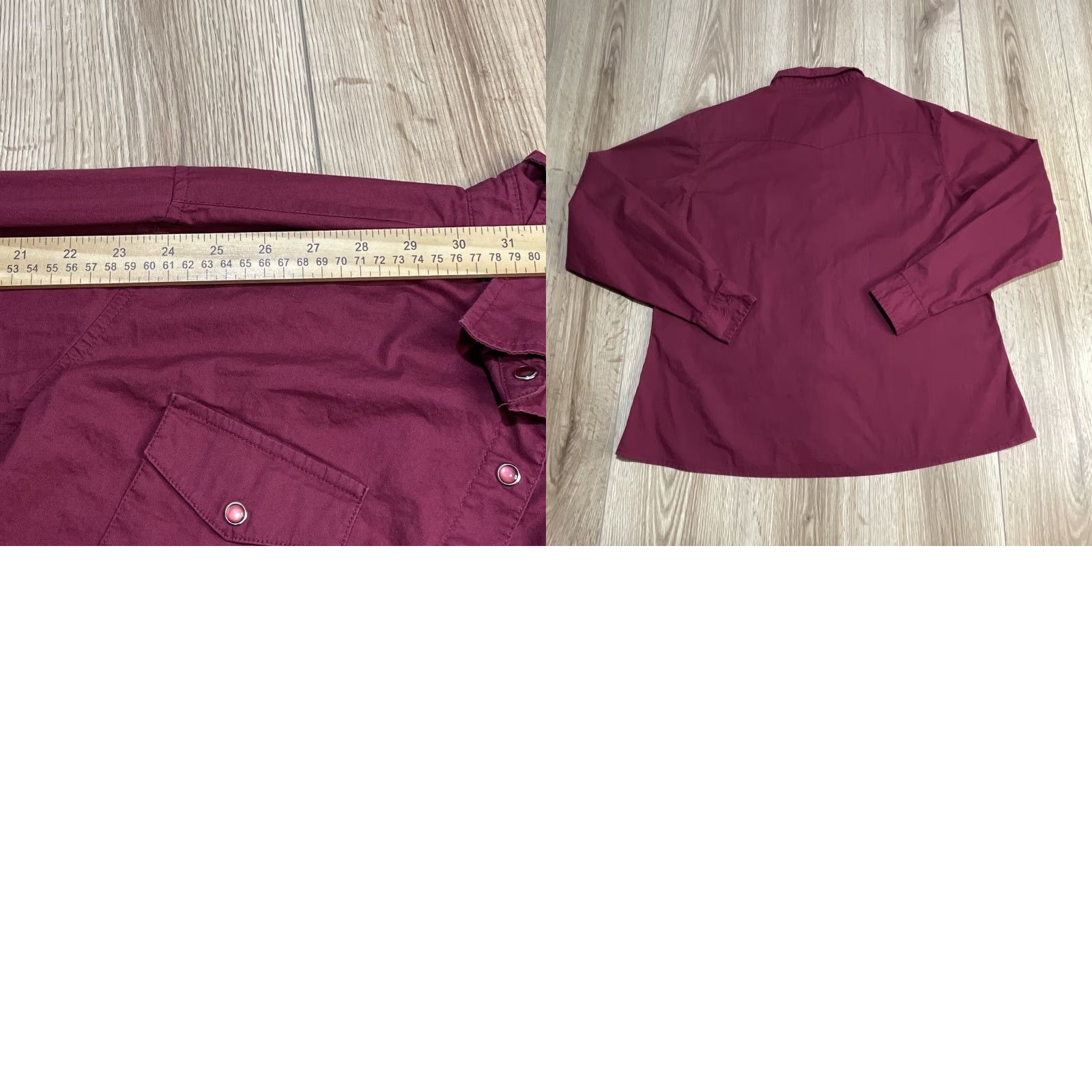 Wrangler VINTAGE Wrangler Pearl Snap Button-Up Shirt Women XL Burgundy Solid Long Sleeve Cowboy Western Mens Size XL / US 12-14 / IT 48-50 - 8 Thumbnail