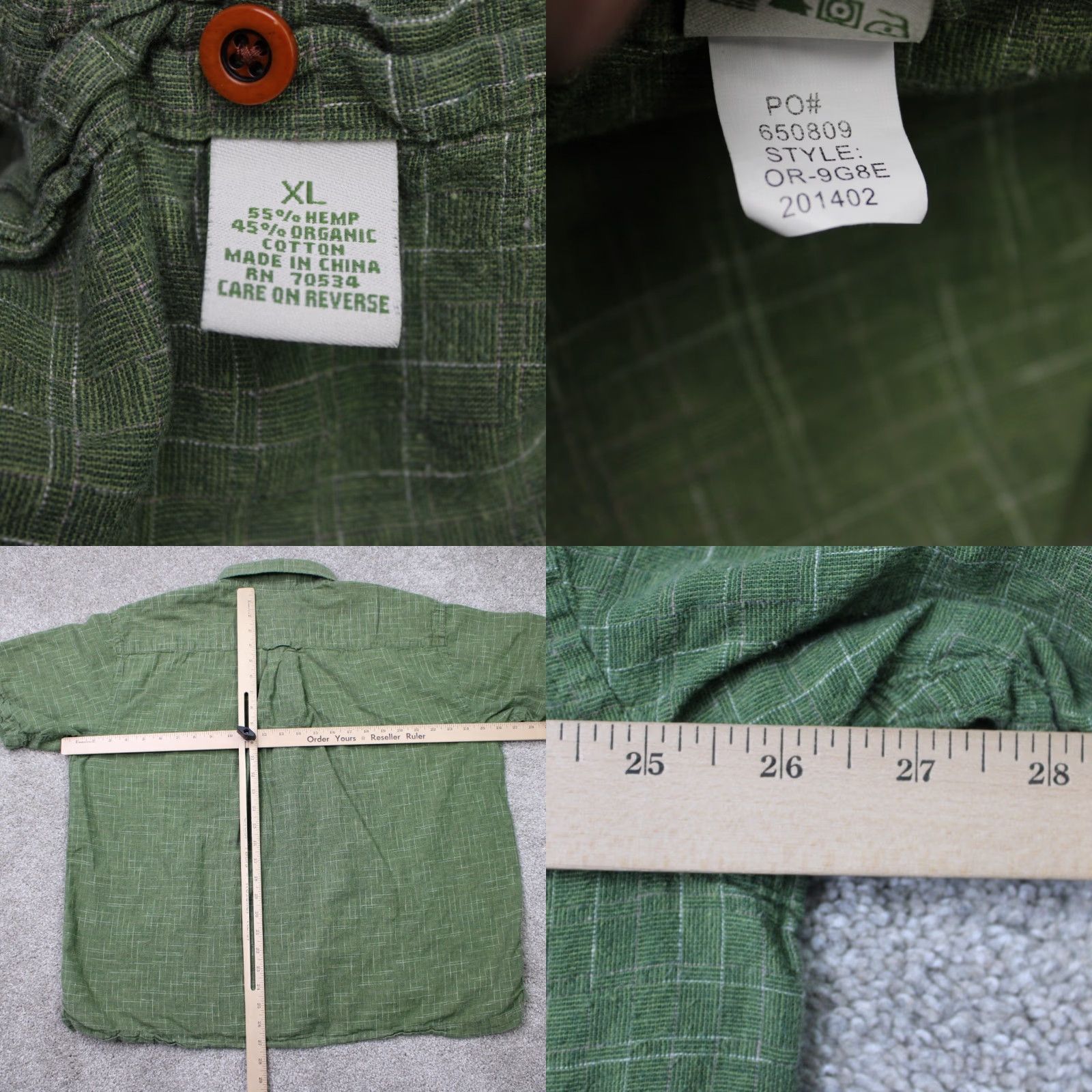 Orvis Orvis Shirt Mens XL Green Check Hemp/Organic Cotton Short Sleeve Button Up Size US XL / EU 56 / 4 - 8 Thumbnail