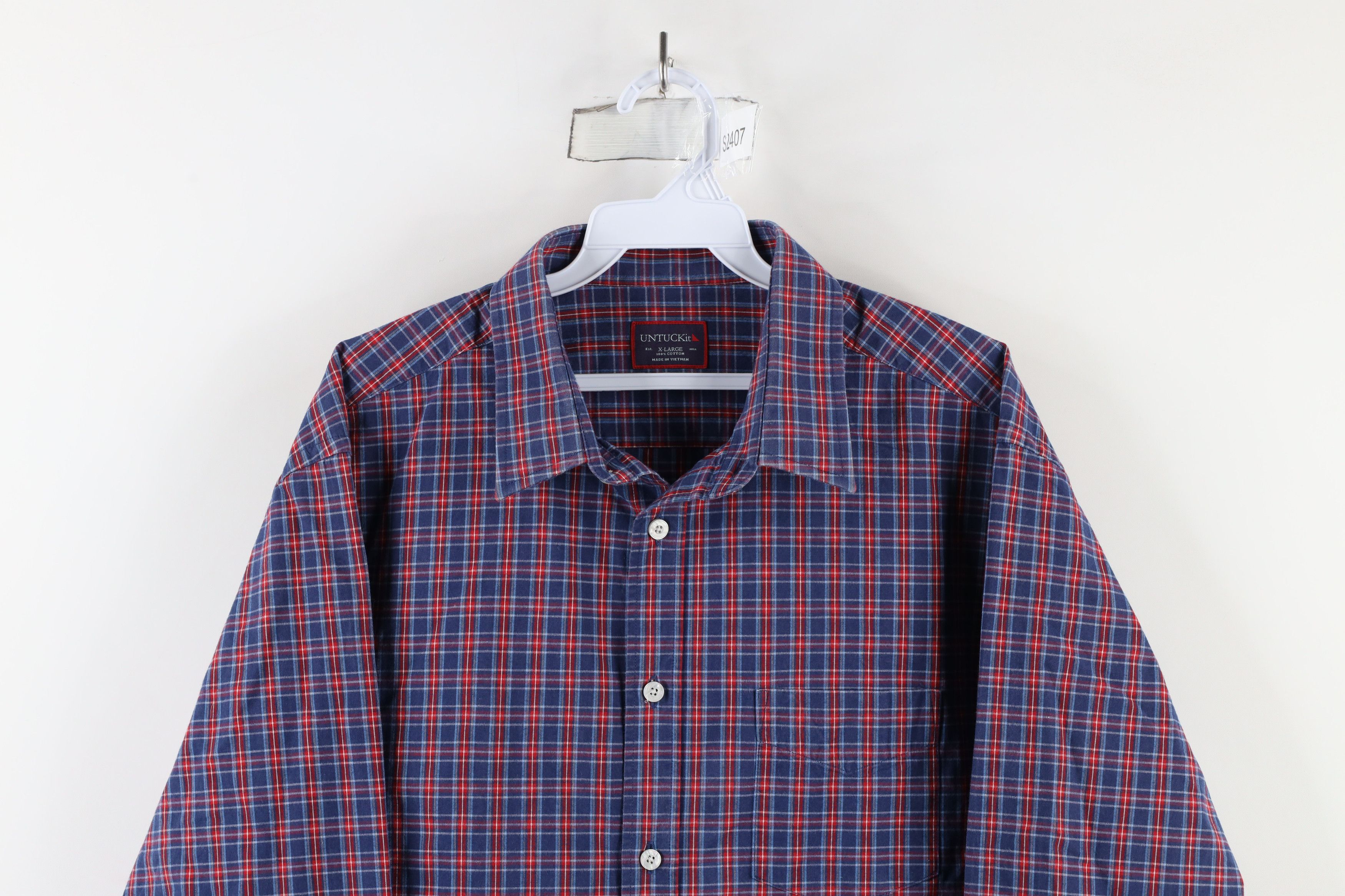 UNTUCKit × Vintage Untuckit Long Sleeve Collared Button Shirt Blue Plaid Cotton Size US XL / EU 56 / 4 - 2 Thumbnail