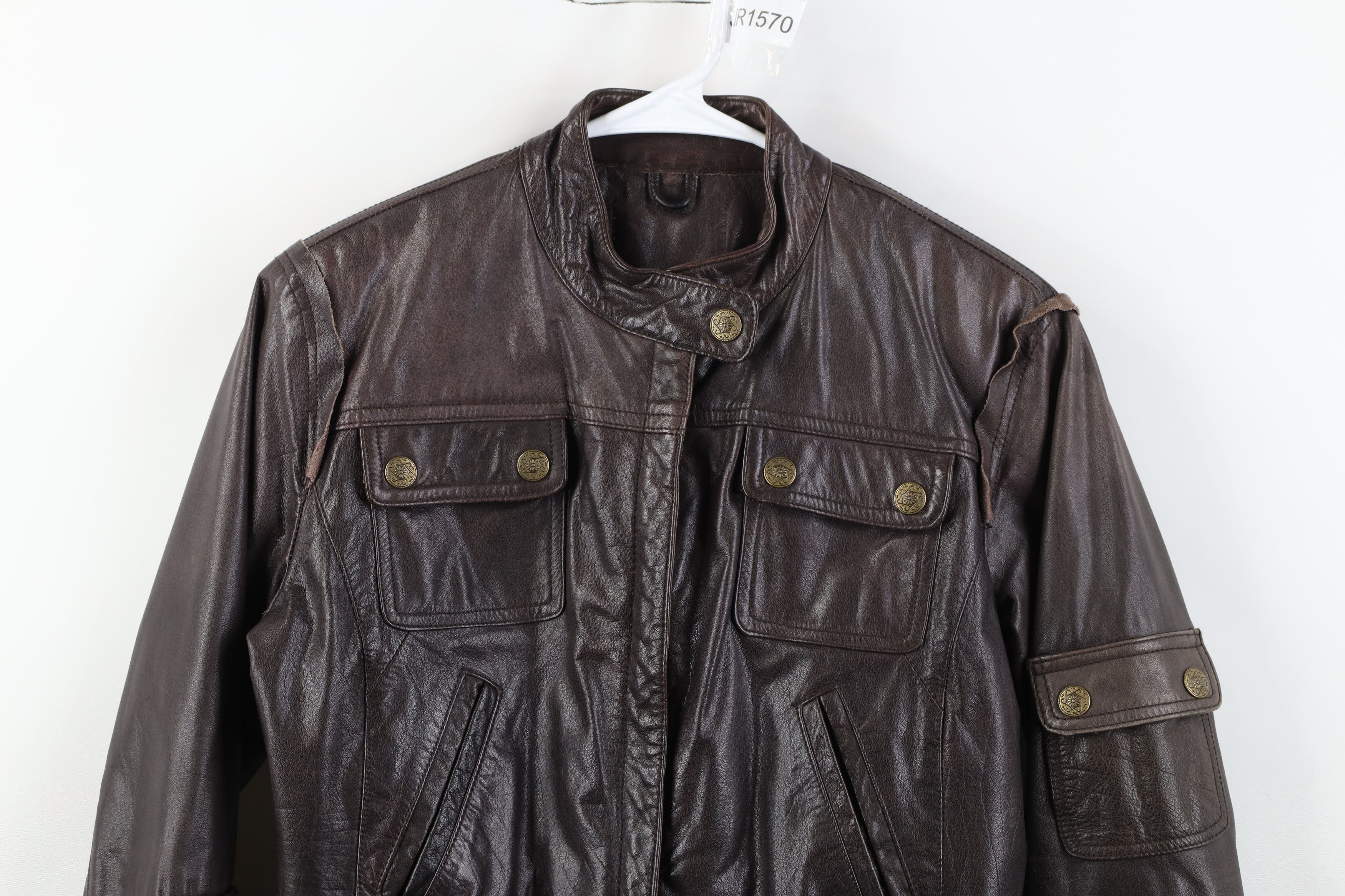 Vintage Vintage 90s Y2K Streetwear Cropped Leather Moto Jacket Size M / US 6-8 / IT 42-44 - 2 Thumbnail