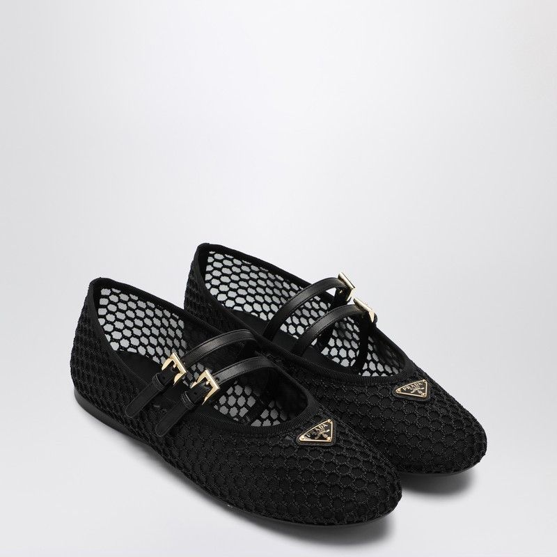 Prada Black Mesh Ballerina With Triangle Logo