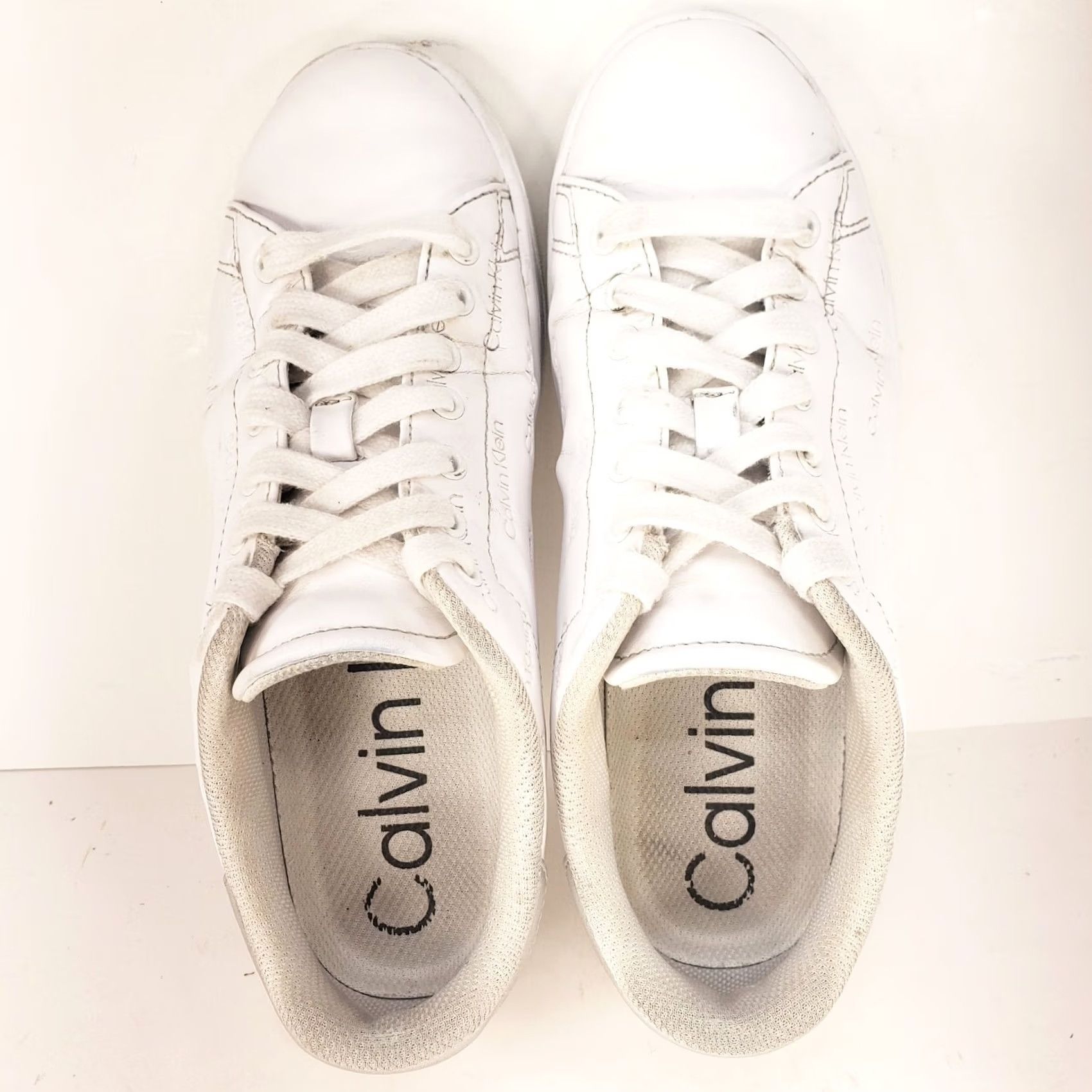 Calvin Klein Calvin Klein White Leather Sneakers Women 7.5 CK Spellout All Over Pattern Shoes Sneaker Wearable Casual Activewear Workwear Mens Womens Girls Boys Size US 8 / IT 38 - 6 Thumbnail