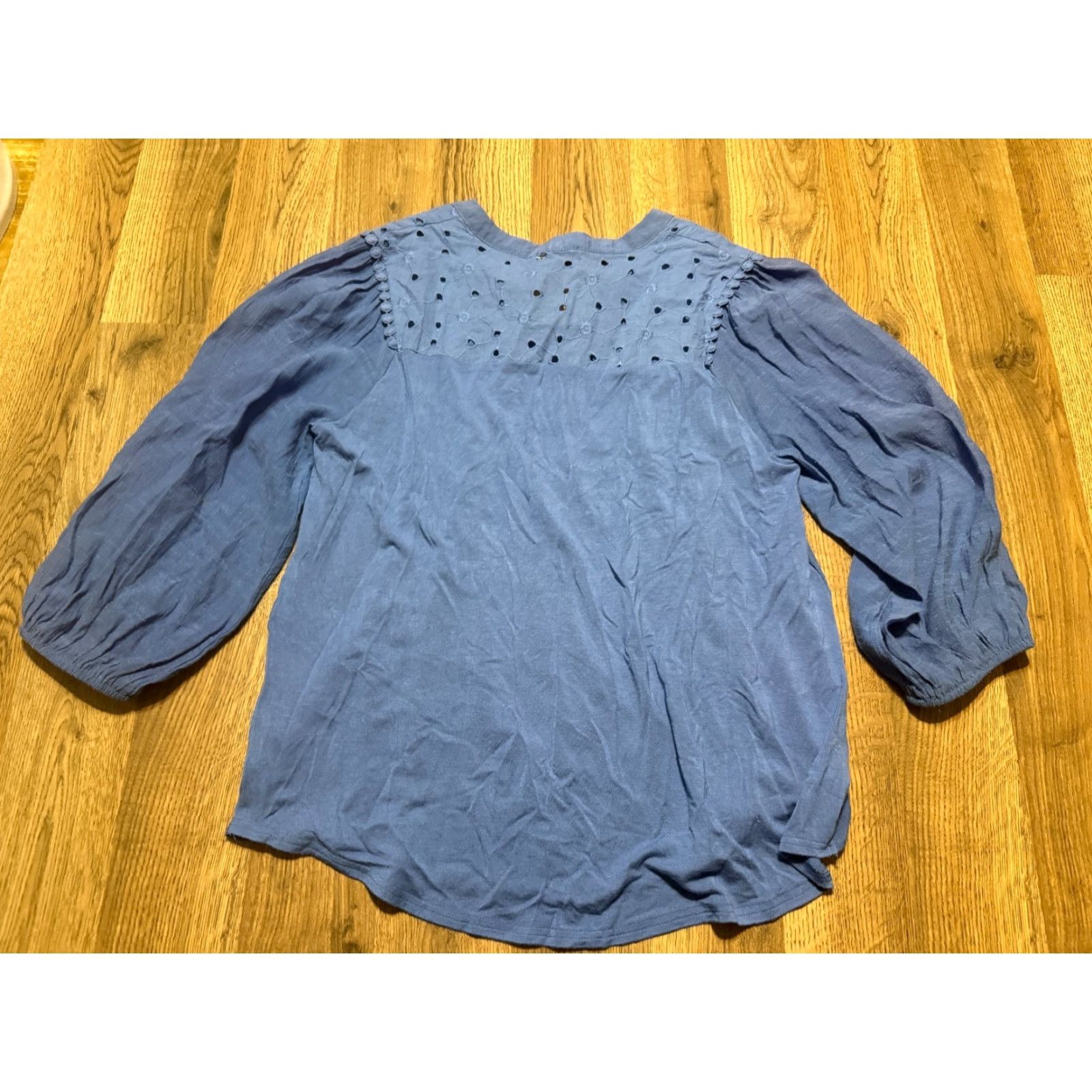 Vintage Ember Blouse Women's Large Blue Long Sleeve V-Neck Shirt Casual Modern Basic Womens Era: Contemporary Size L / US 10 / IT 46 - 2 Thumbnail
