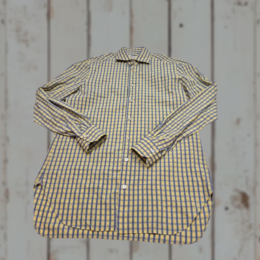 Kiton Kiton Dress Shirt Mens L Yellow Check Long Sleeve Classic 100% Cotton Made Italy Size 42R - 1 Thumbnail