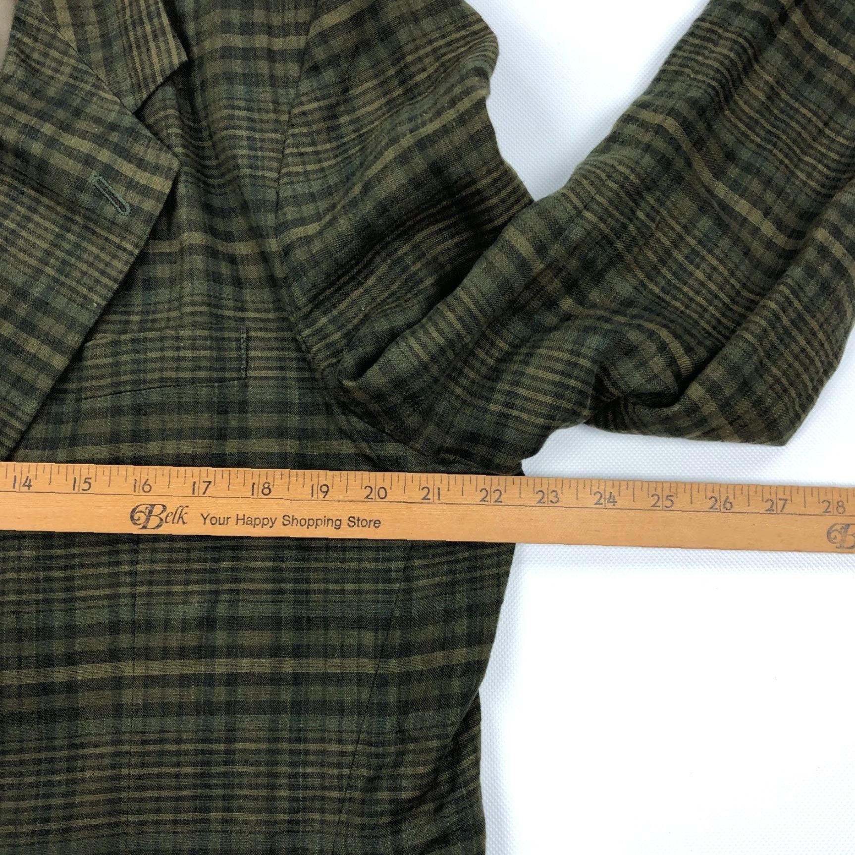 Banana Republic VINTAGE Banana Republic Blazer Jacket Sport Coat Plaid Green 100% Linen L 44R Mens Size 42R - 6 Thumbnail