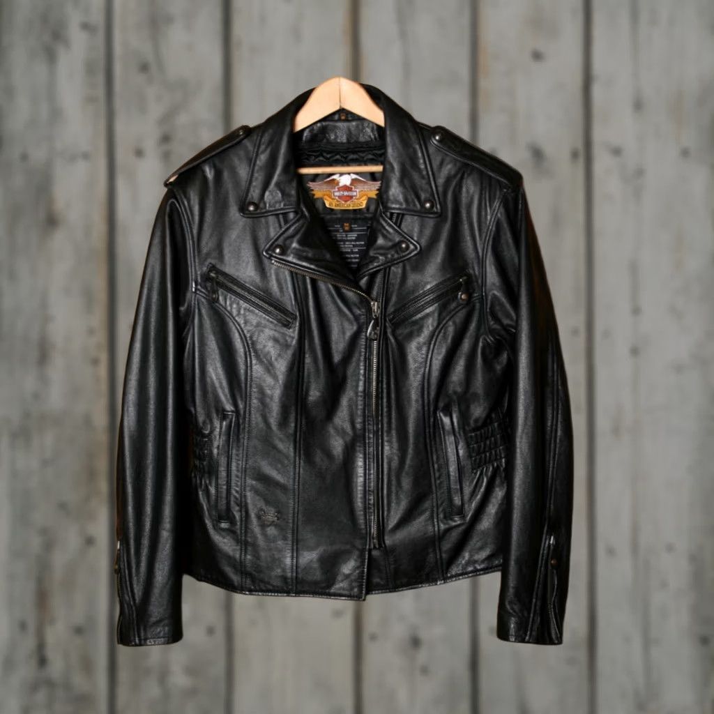 Harley Davidson HARLEY-DAVIDSON Black Leather 50 Years Motorcycle Jacket Women M Quilt Liner Zip Size M / US 6-8 / IT 42-44 - 1 Thumbnail