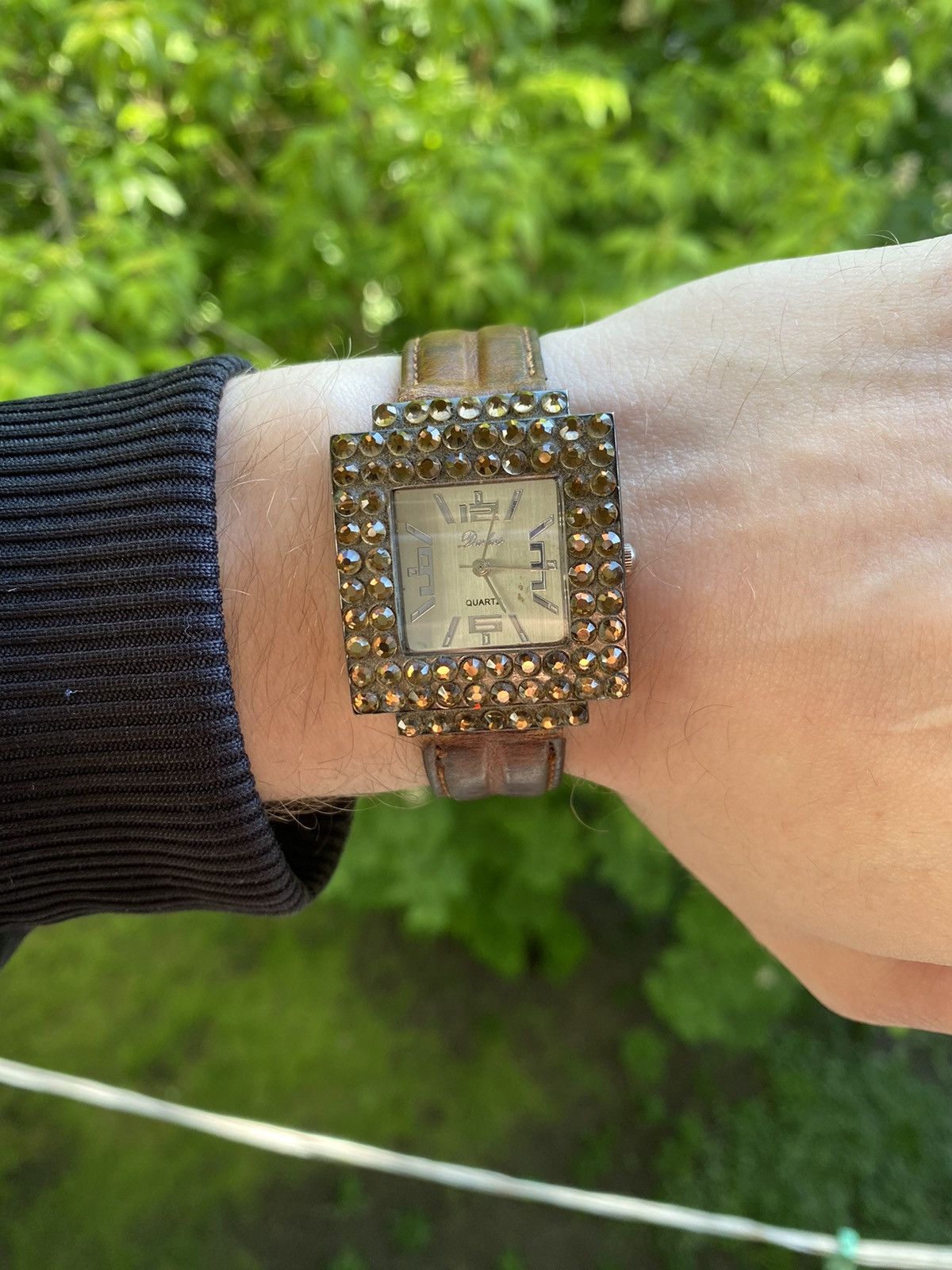 Jewelry × Vintage Stylish Watch Rhinestone Leather Strap Vintage Size ONE SIZE - 6 Thumbnail