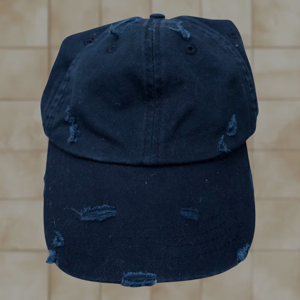 Forever 21 FOREVER 21 MEN Distressed Ripped Hat One Size Black Adjustable Cap Baseball Cap Mens Cap Size ONE SIZE - 1 Thumbnail