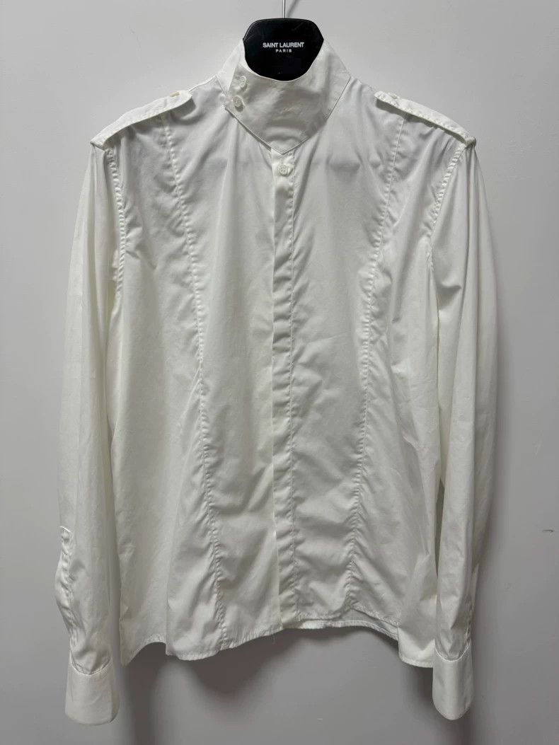 Saint Laurent Paris Saint Laurent White High Neck Button-Up Shirt- DMC Size US L / EU 52-54 / 3 - 1 Thumbnail