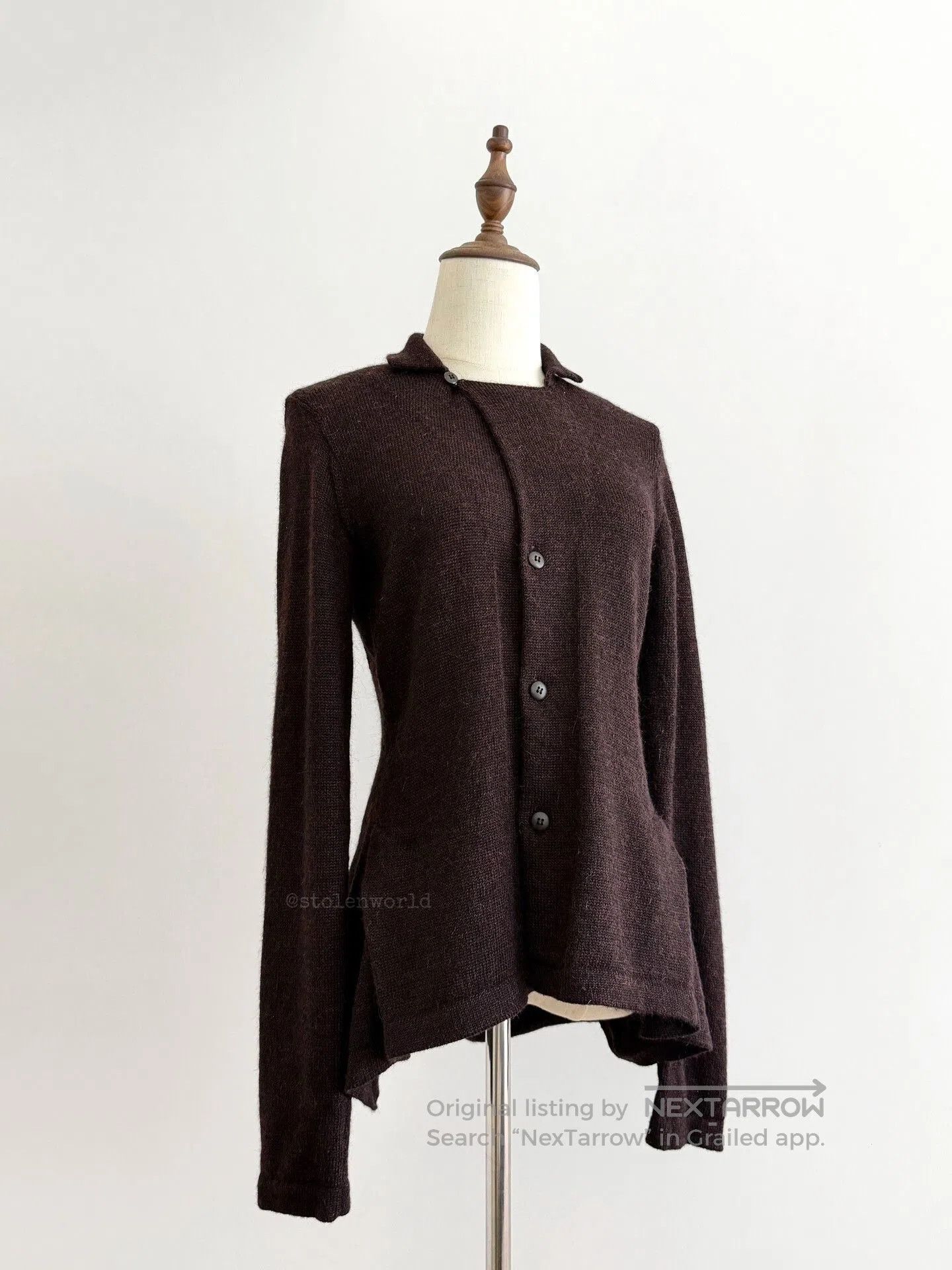 Y's unique brown wool knit cardigan. Size M / US 6-8 / IT 42-44 - 7 Thumbnail