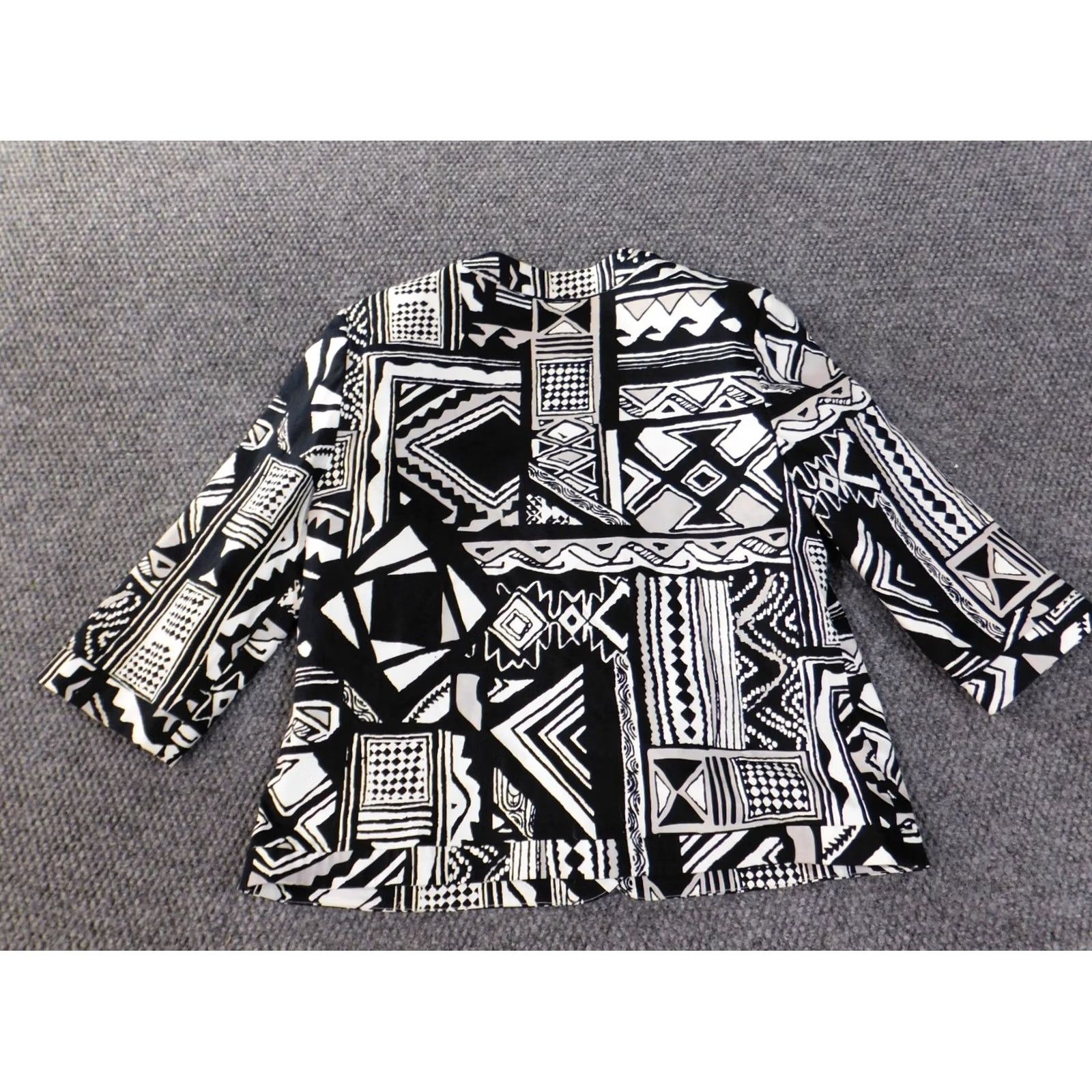 Vintage Alfred Dunner Blazer Shirt Jacket Womens 12P Black Geometric Button Mid-Length Open Casual Fall Spring Size XL / US 12-14 / IT 48-50 - 7 Thumbnail