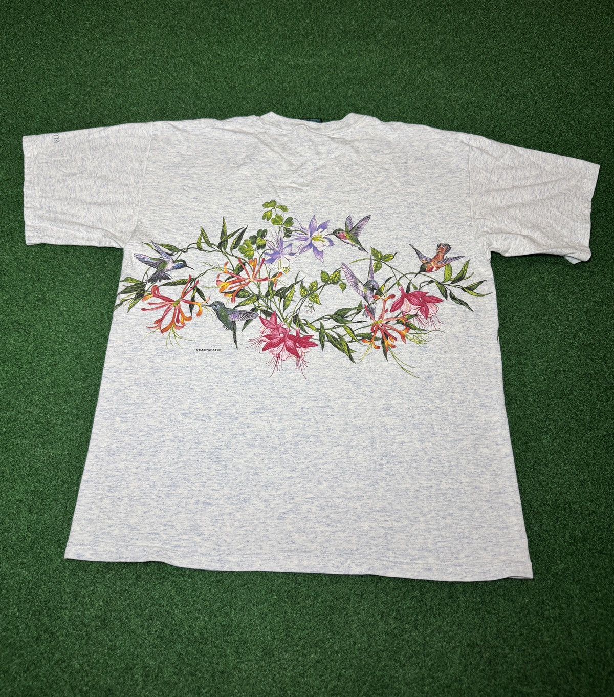 Habitat Humingbird Flower Nature Print 90s Wrap Around L T Shirt Size L / US 10 / IT 46 - 5 Thumbnail