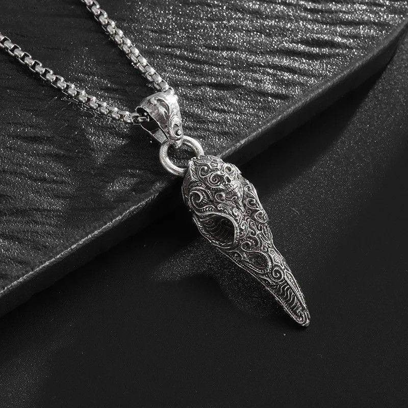Vintage Crow Skull Hell Ghost Head Demon Pendant Necklace Size ONE SIZE - 3 Thumbnail
