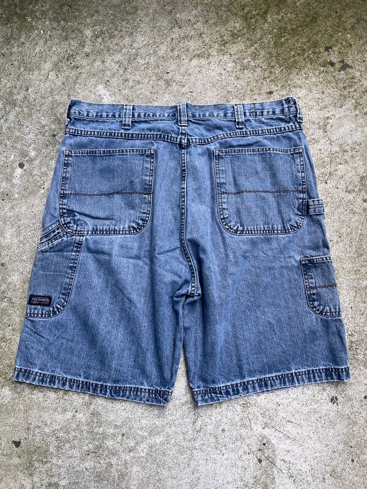 Pre-owned Jnco X Vintage Y2k Wrangler Baggy Cargo Pocket Denim Jean Shorts 38 In Blue