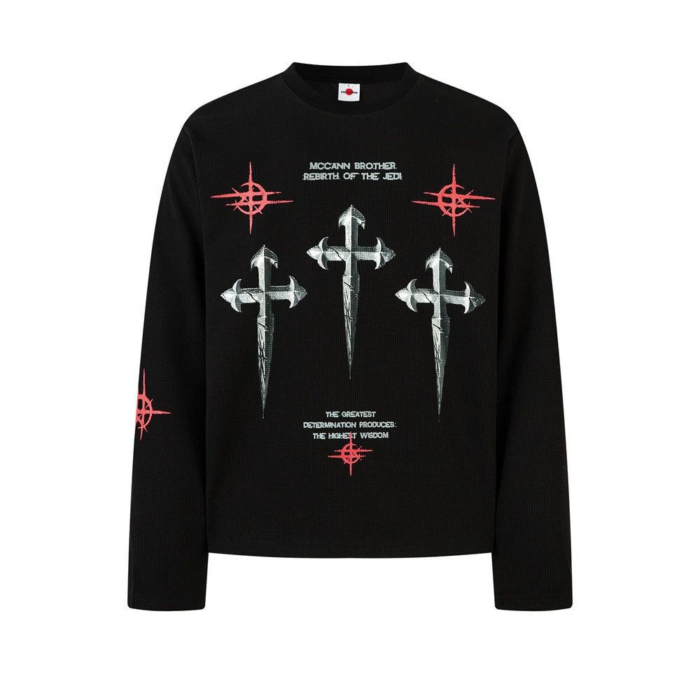 Vintage Men's casual loose round neck cross print long sleeves Size US M / EU 48-50 / 2 - 1 Thumbnail