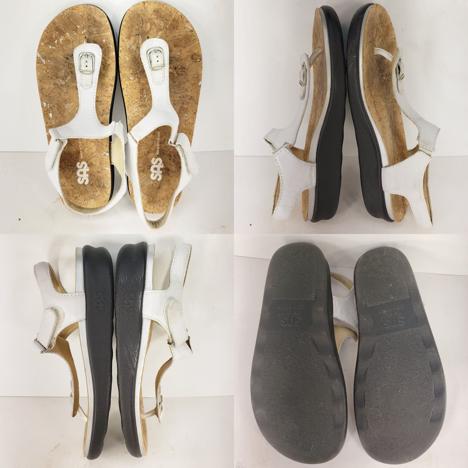SAS VINTAGE SAS Tripad Sandal Womens 6M White Leather Ankle Strap Toe Post Casual Footwear Size US 6 / IT 36 - 8 Thumbnail