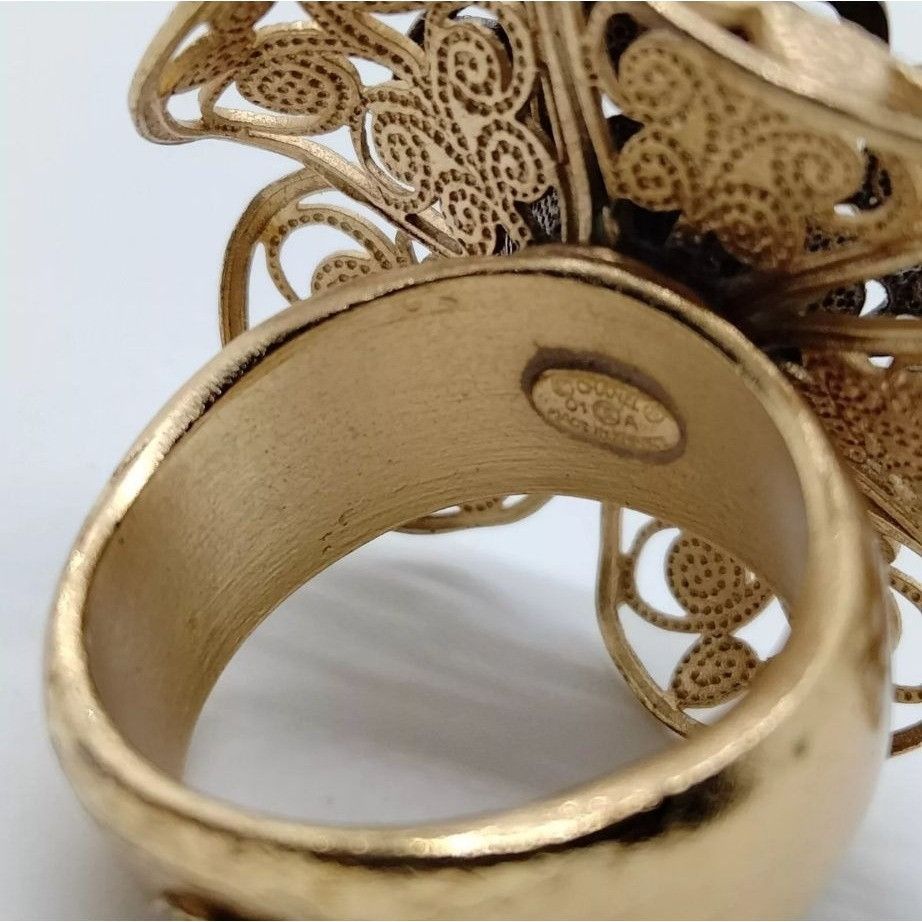 Chanel CHANEL Gold Ring CC Camellia Flower Black Crystals Size 6 US Size ONE SIZE - 5 Thumbnail