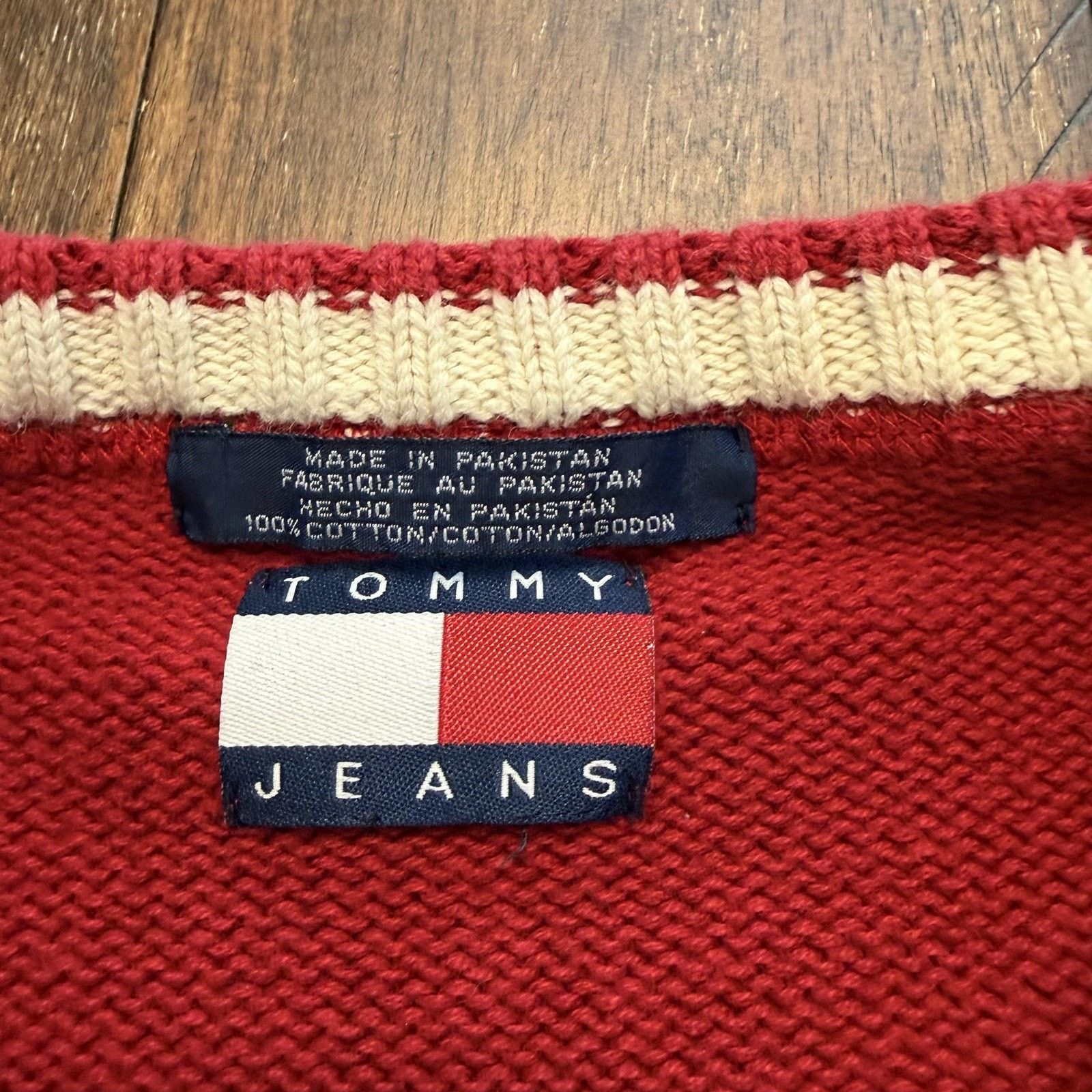Tommy Jeans Vtg Tommy Jeans Sweater Mens Large Red Hilfiger Pullover Y2K Size US L / EU 52-54 / 3 - 6 Thumbnail