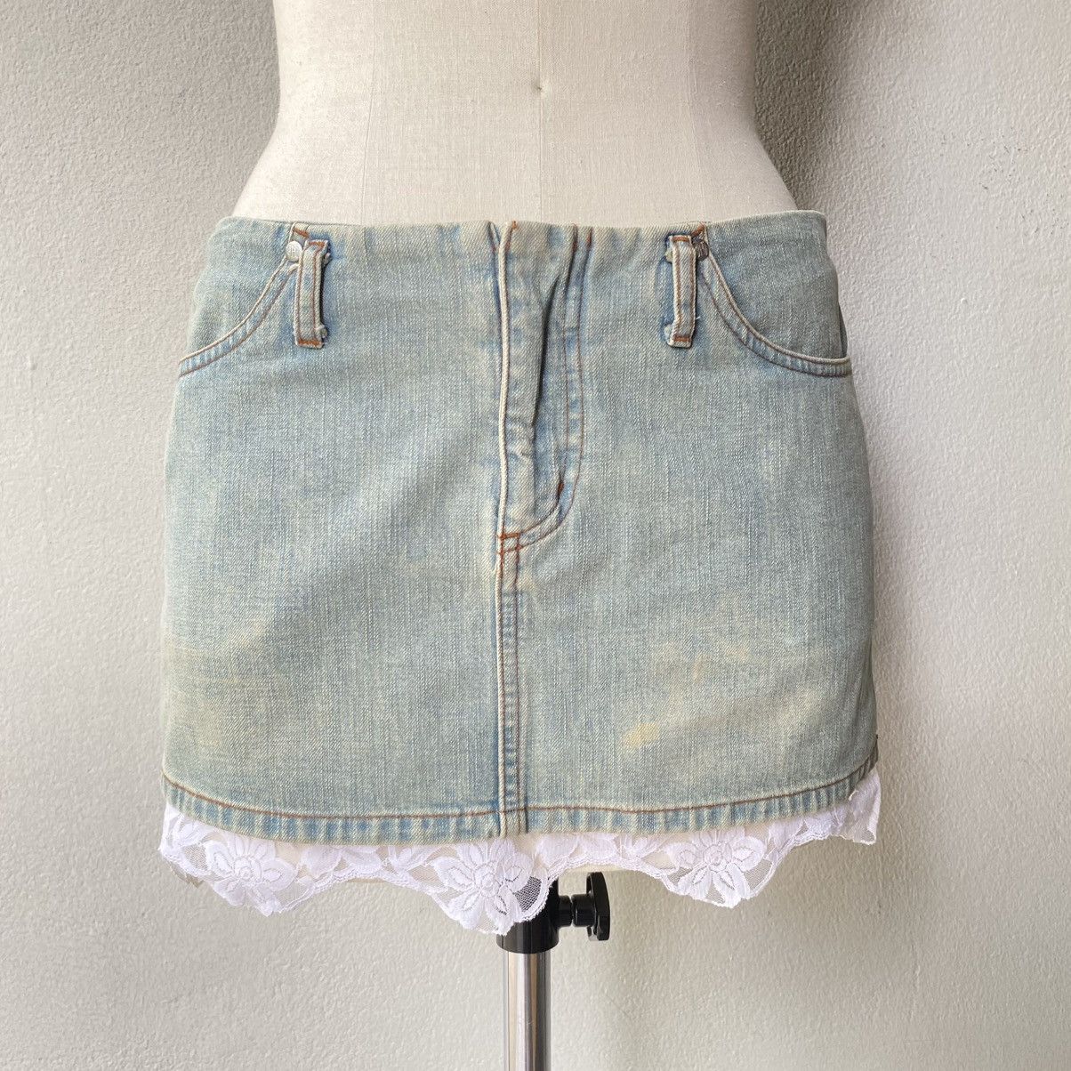 Jean Paul Gaultier JPG Jean Paul Gaultier Y2K Lace Trim Denim Skirt Size 36" / US 14 / IT 50 - 8 Thumbnail