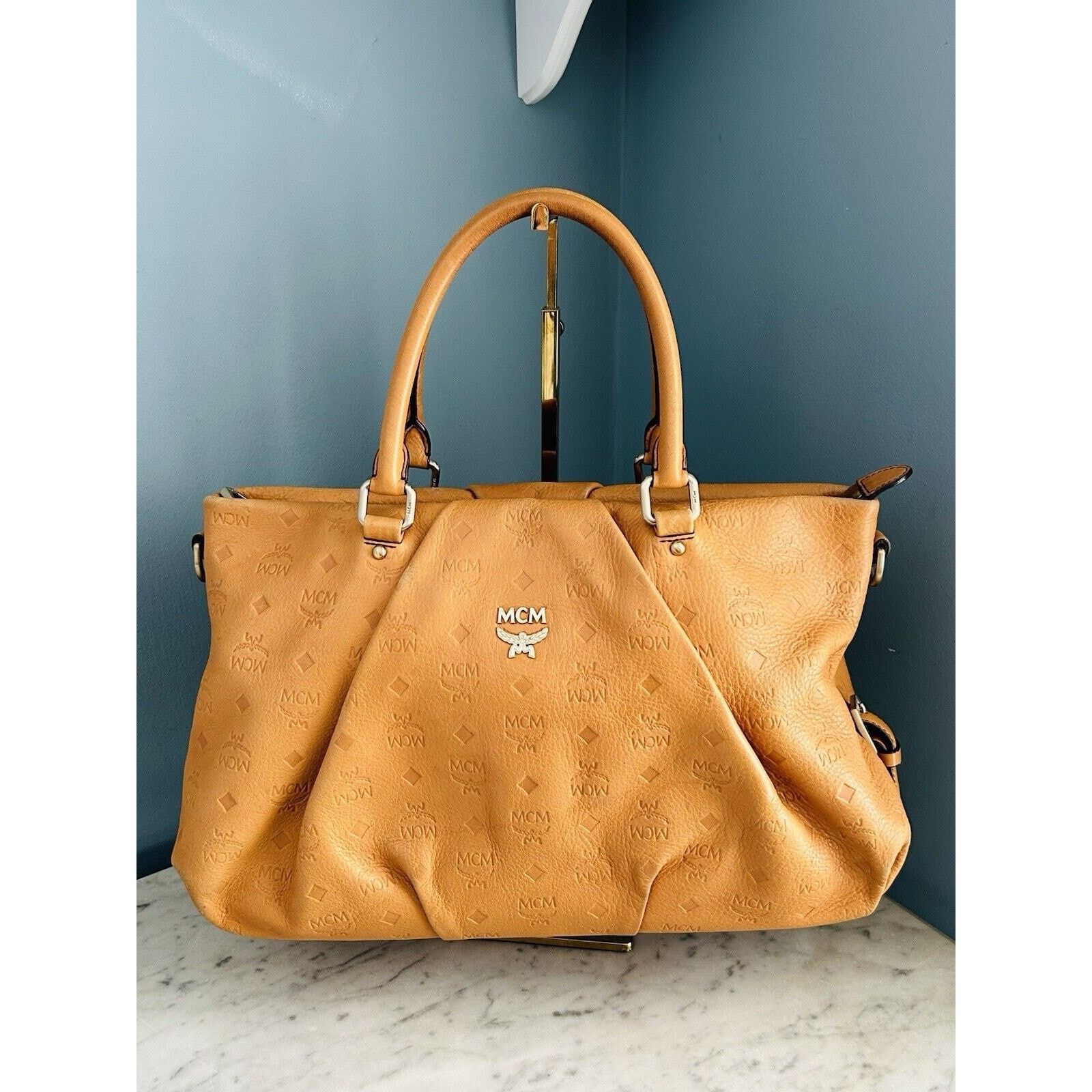 MCM MCM Visetos Leather Cross Shoulder Bag Camel Tan Handbag Size ONE SIZE - 15 Thumbnail