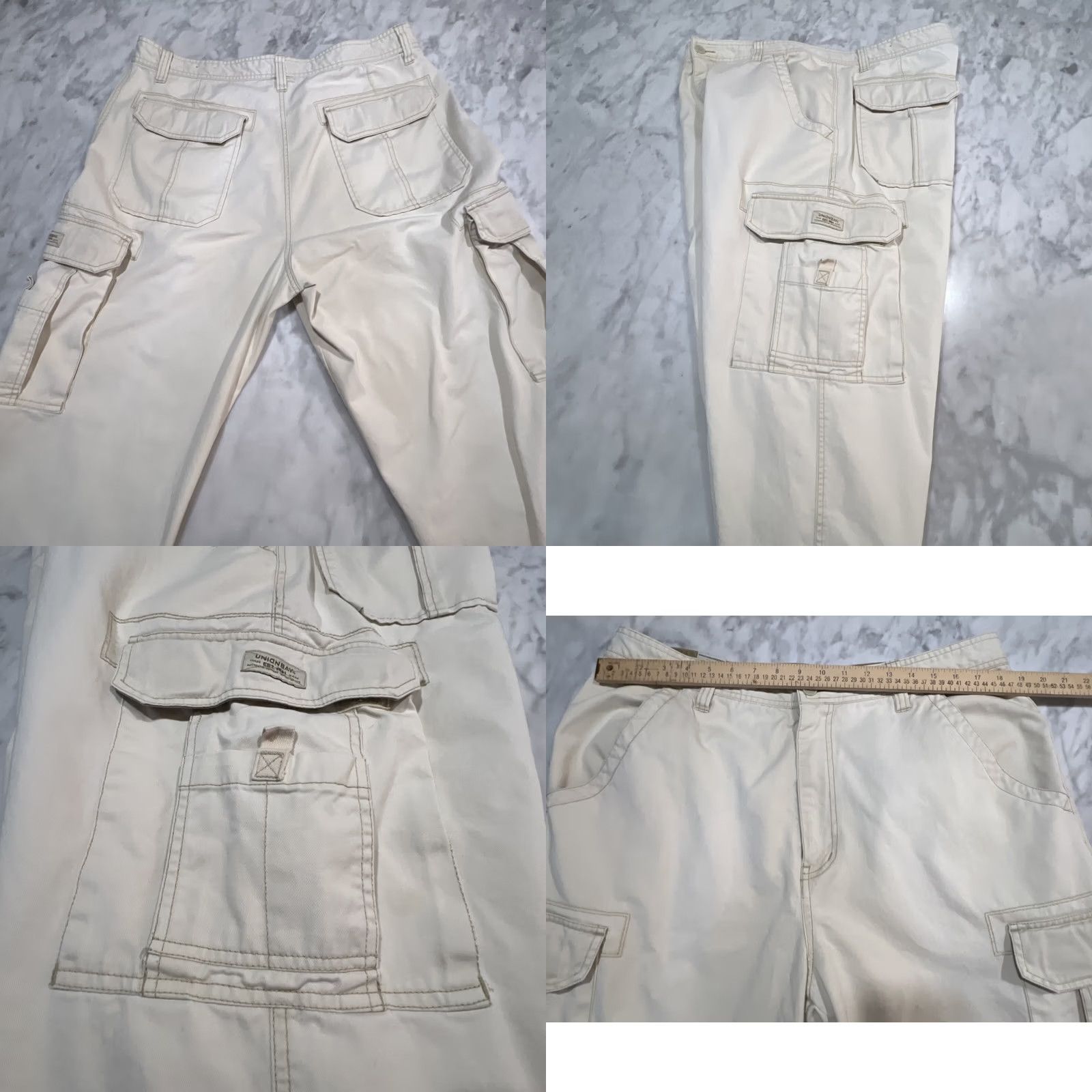Vintage Unionbay Cargo Pants Mens 38x30 Beige Baggy Wide-Leg Grunge 5-Pocket Canvas Cotton Zip Button Regular Rise High 12in Size US 38 / EU 54 - 8 Thumbnail