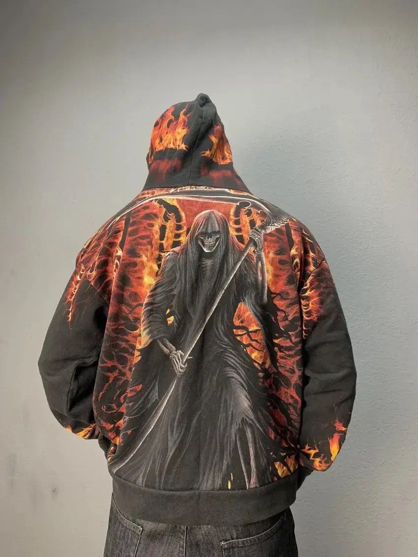 Band Tees × Vintage Vintage Fire Hoodie Y2K vintage Bones Full Print Gothic kill Size US L / EU 52-54 / 3 - 2 Thumbnail