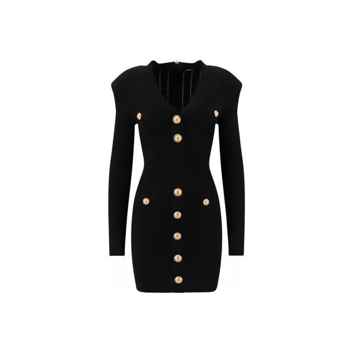 Balmain Balmain Black Long Sleeve Button Dress -2507 Size S / US 4 / IT 40 - 1 Thumbnail