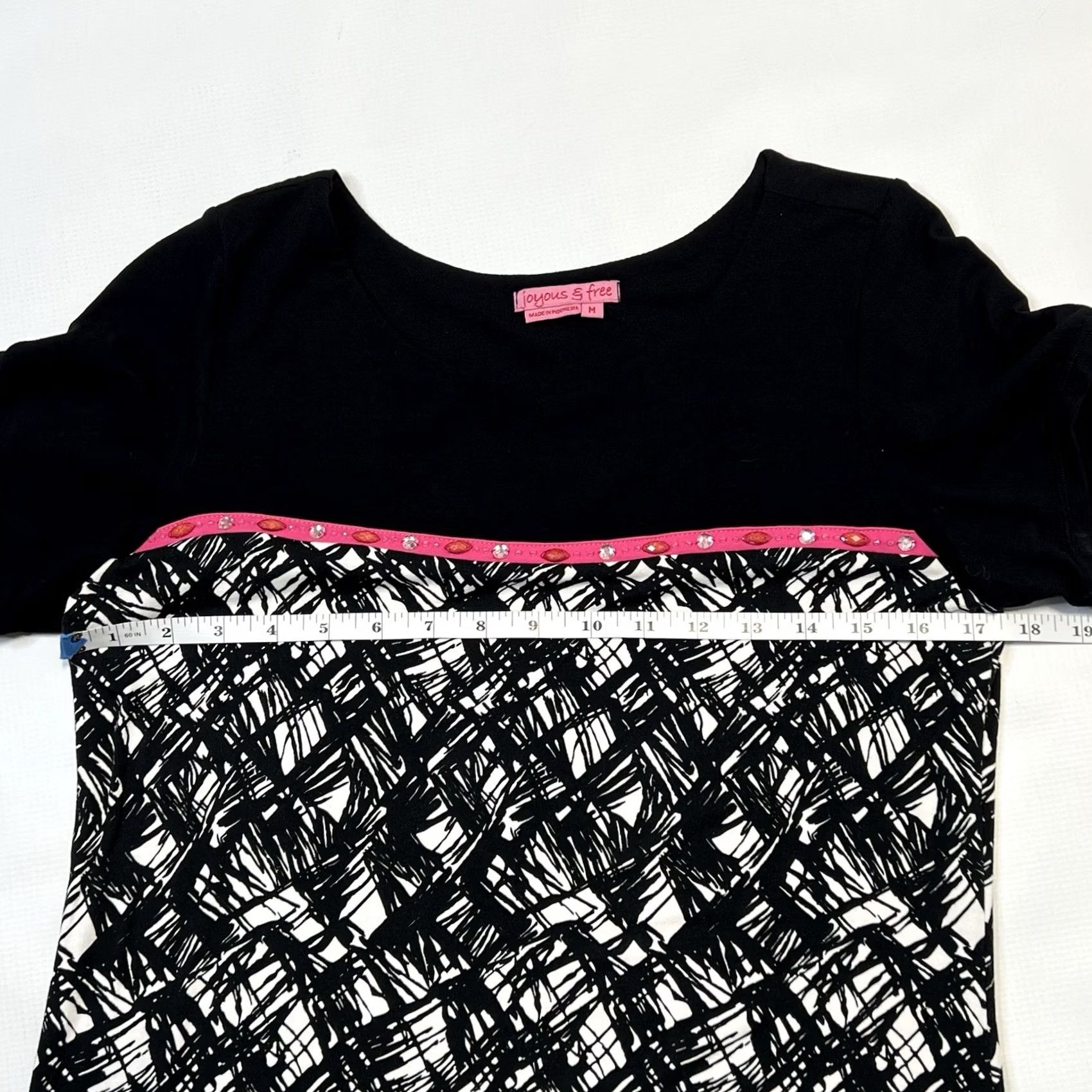 Pinko Joyous & Free Dress Women's M Black Pink Colorful Print Short Sleeve Geometric Beaded Knee-Length Tunic Dress Mens Women Size 32" / US 10 / IT 46 - 6 Thumbnail