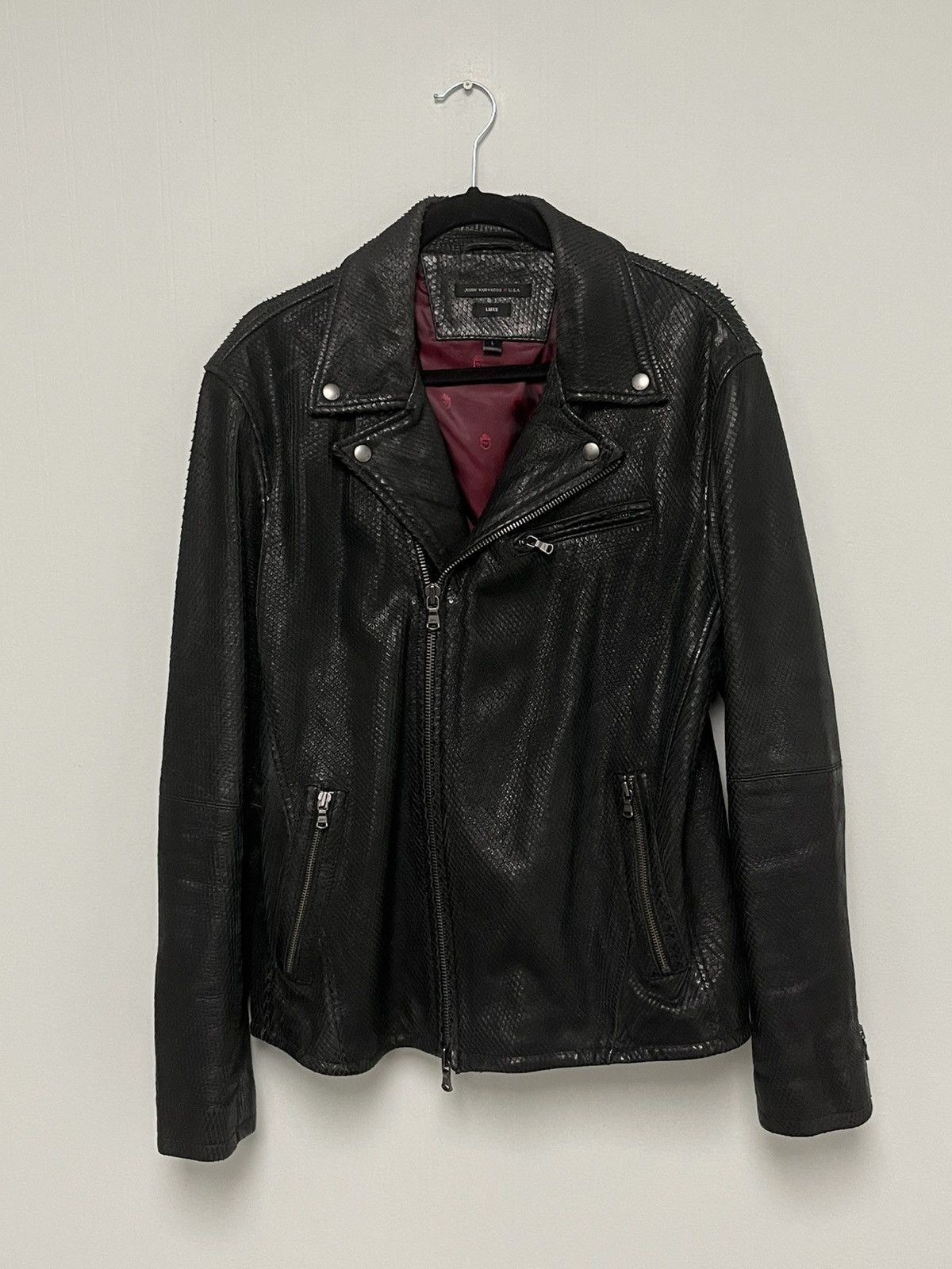 John Varvatos Scaled Leather Biker Jacket Size large Size US L / EU 52-54 / 3 - 9 Thumbnail