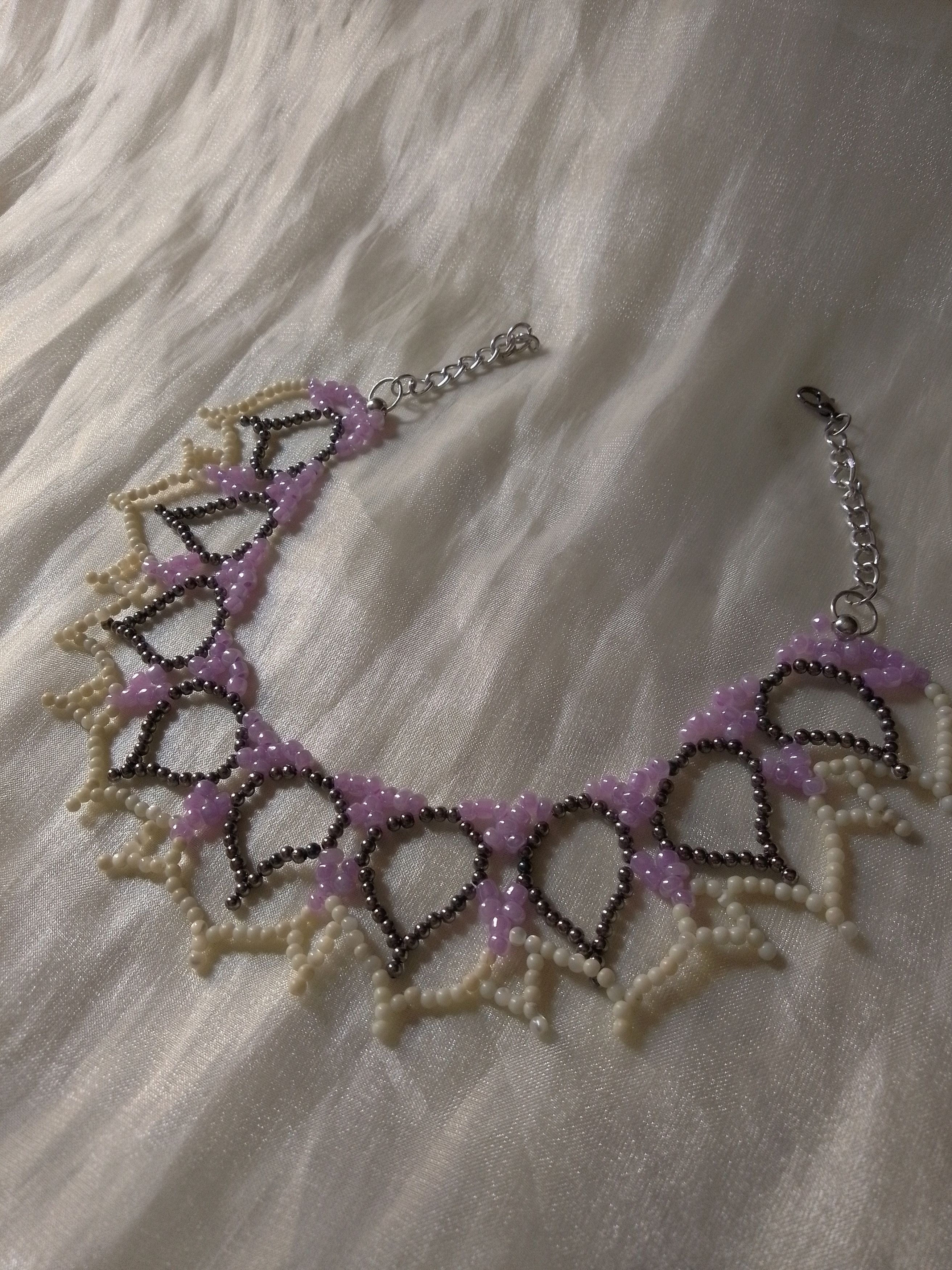 Handmade Necklace Netted Embroidered Glass Brass Elegant Size ONE SIZE - 1 Thumbnail