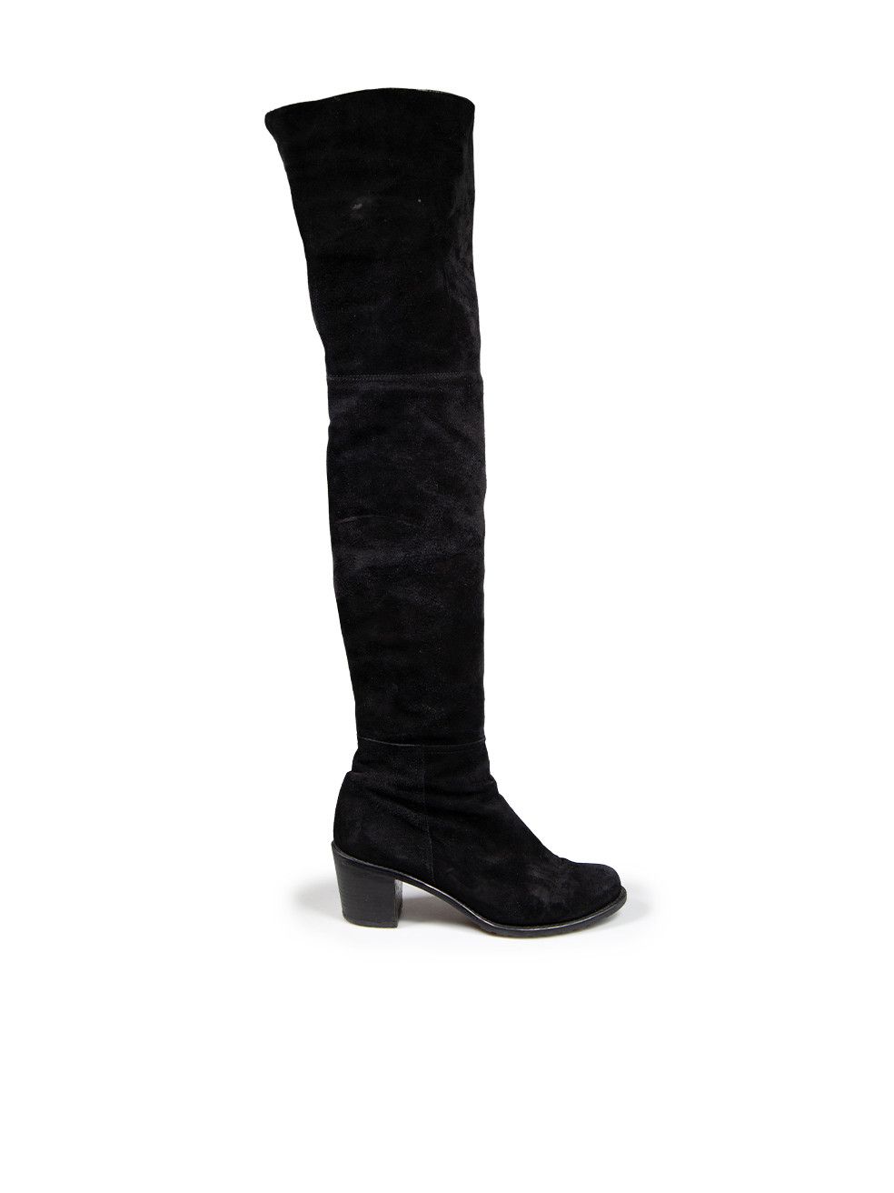 image of Stuart Weitzman Black Suede Thigh High Mid Heel Shoes Boots, Women's (Size 8)