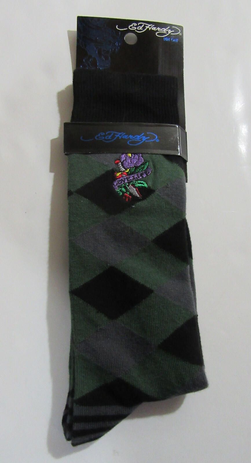 Ed Hardy Ed Hardy Love Life Trouser Socks Green Argyle 1 Single Pair Size ONE SIZE - 1 Thumbnail