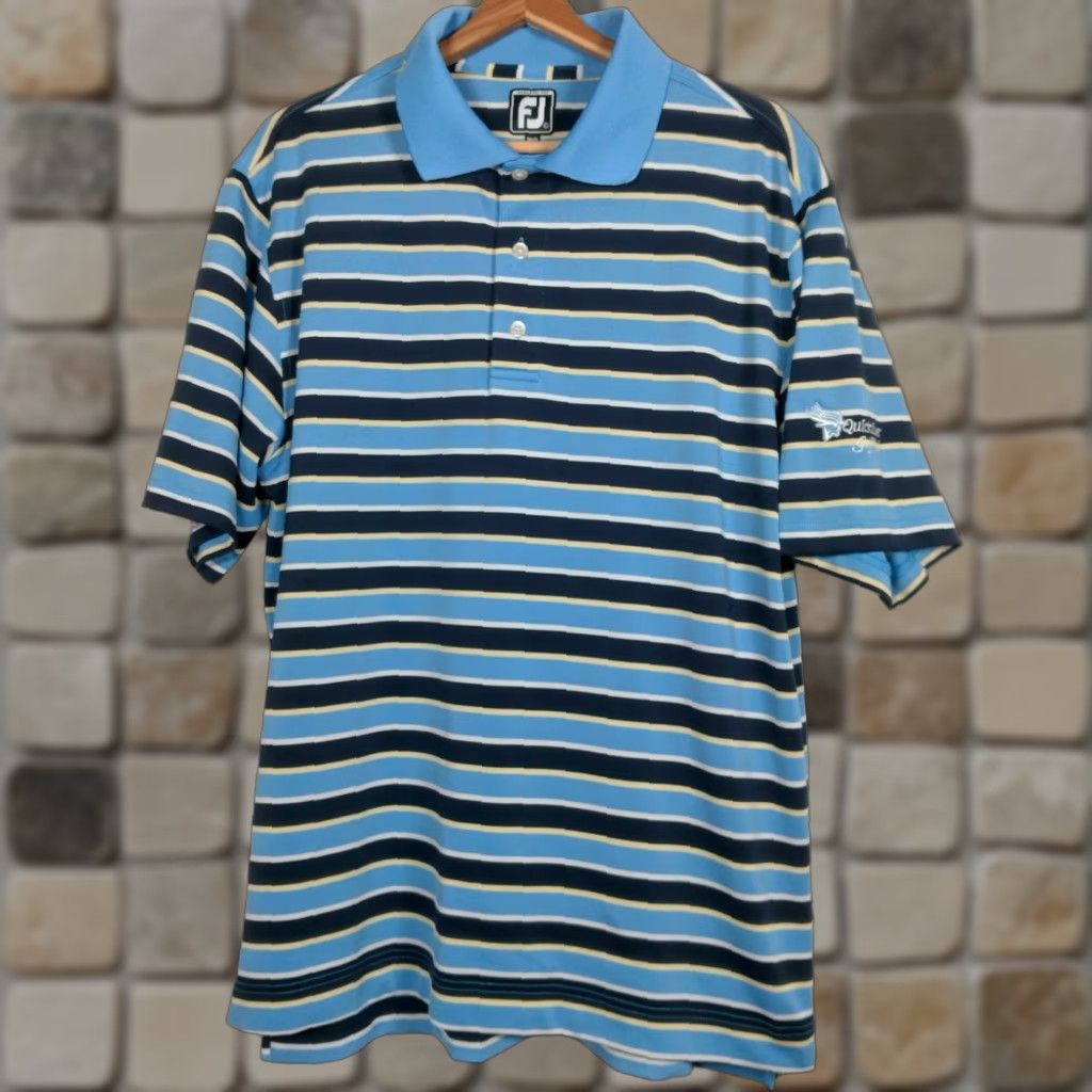 Footjoy FootJoy Polo Shirt Men L Striped Blue Polyester Blend Embroidered Quicksilver Golf Club Vintage PA Country Club Golf Size US L / EU 52-54 / 3 - 1 Thumbnail