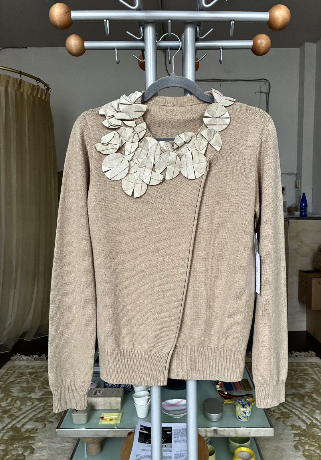 ATSURO TAYAMA ATSURO TAYAMA Vintage Suede Floral Appliqué Draped Cardigan Size ONE SIZE - 21 Thumbnail