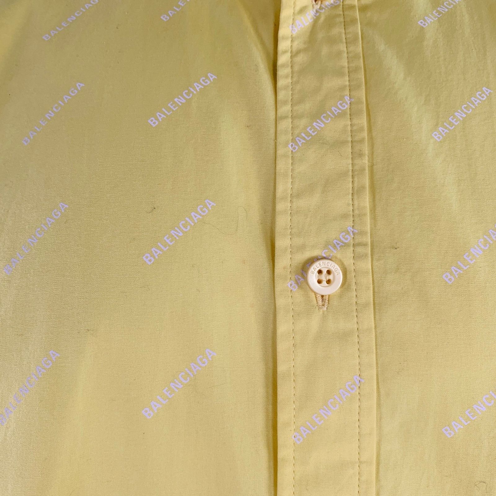 Balenciaga Yellow White Logo Cotton Button Down Collar Oversized Shirt Size US M / EU 48-50 / 2 - 8 Thumbnail