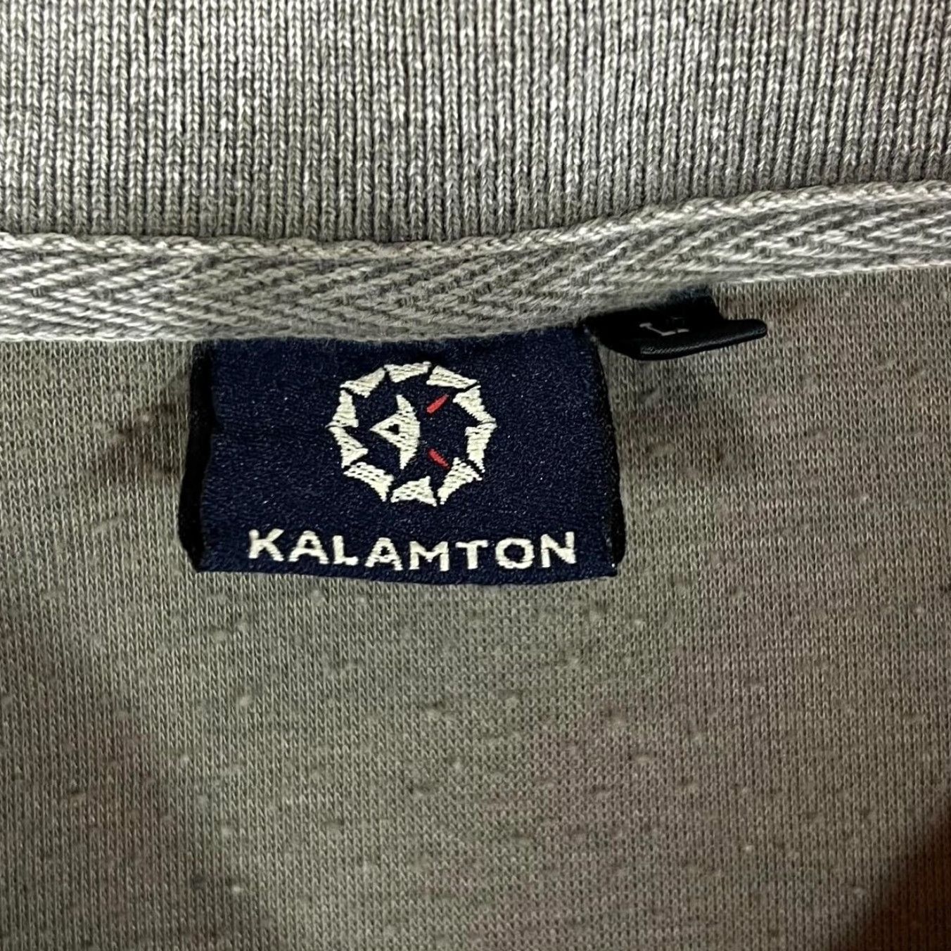 KALAMTON Polo Shirt Long Sleeve Grey Khaki Cotton Elastane Large Mens Shirt