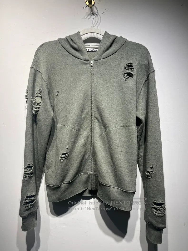 Acne Studios Acne Studios FW24 Vintage Hole Zip Hoodie - Moss Green Size US XXS / EU 40 - 1 Thumbnail