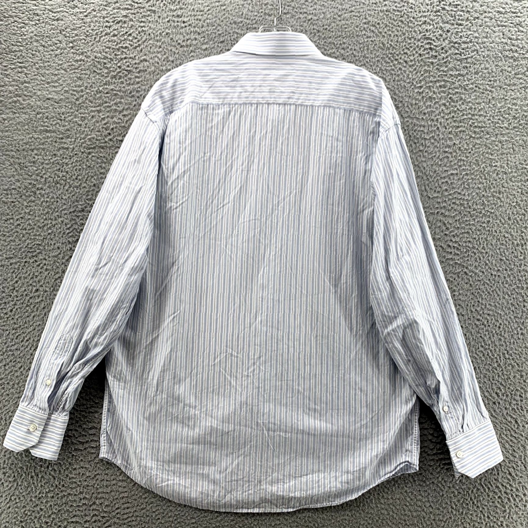 Canali Canali Dress Shirt Blue Striped 42/16.5 ShirtMens Classic Button-Down Collared 90s Preppy Made in Italy Size 46R - 4 Thumbnail