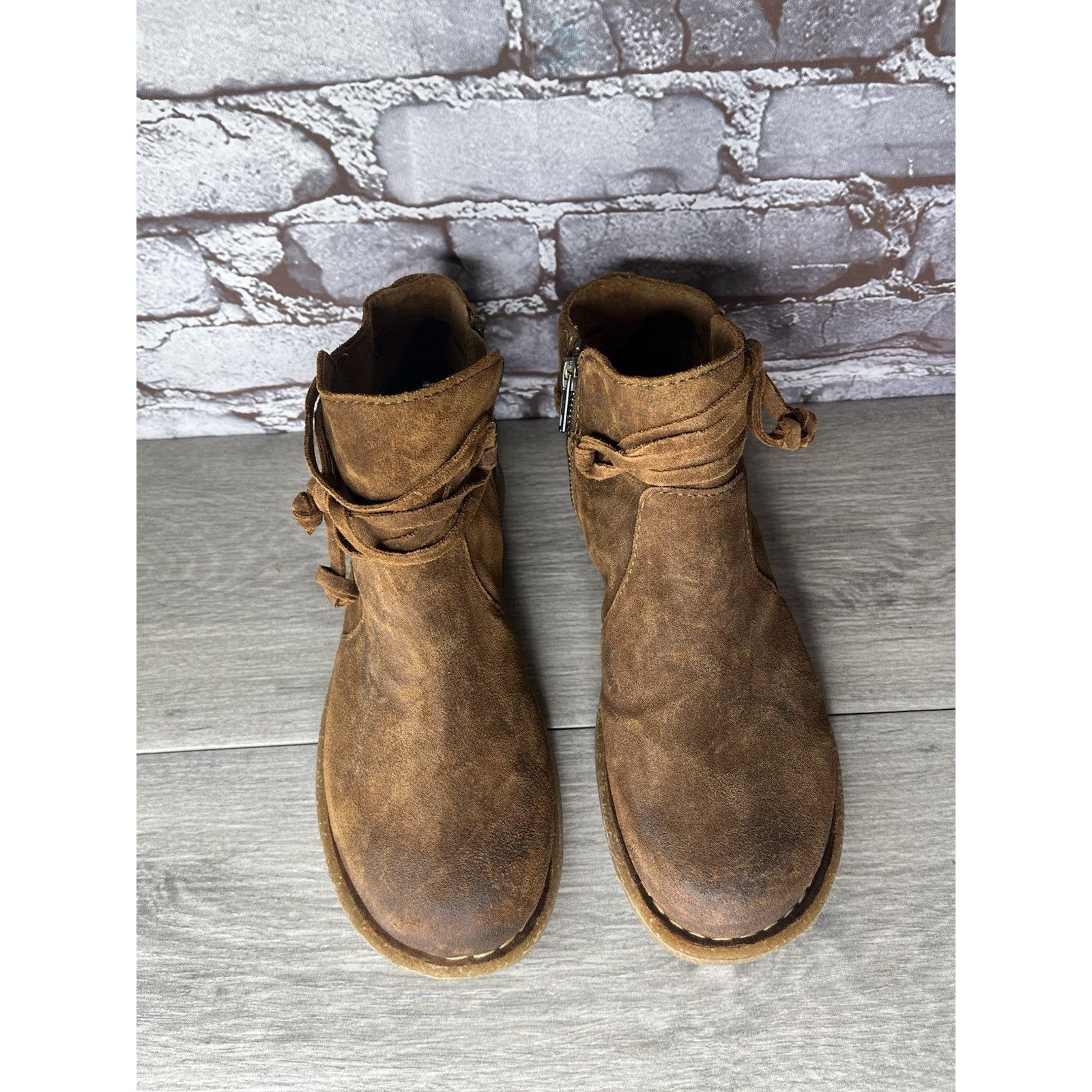 Born Born Ankle Boots Brown Suede Leather Lace Up Zip Booties Wom Size US 9 / IT 39 - 14 Thumbnail