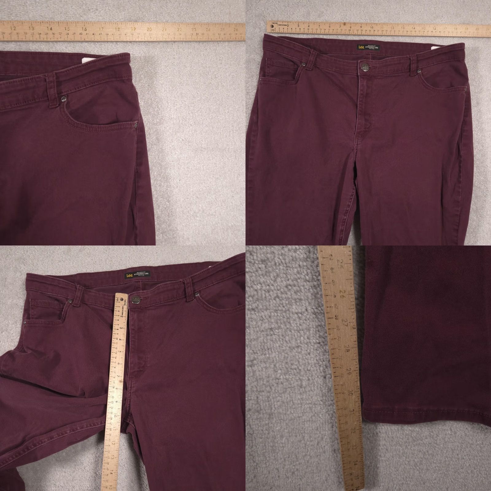 Lee Lee Jeans Womens 18 Long Red Dark Wash Mid Rise Relaxed Straight Stretch Denim Jeans Size 40" / US 18 - 8 Thumbnail