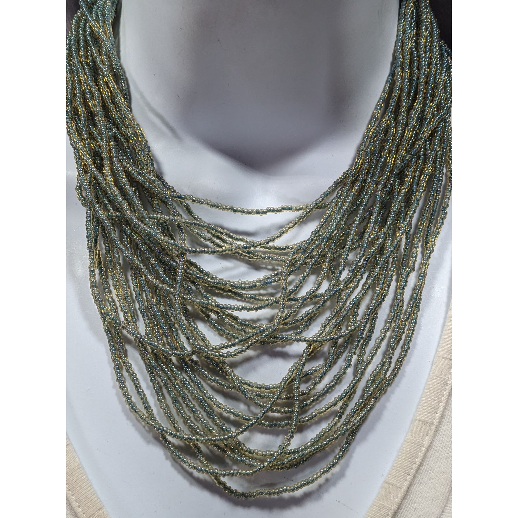 Other Whimsical Elegant Blue And Gold Tone Glass Beaded Layered Ne Size ONE SIZE - 4 Thumbnail