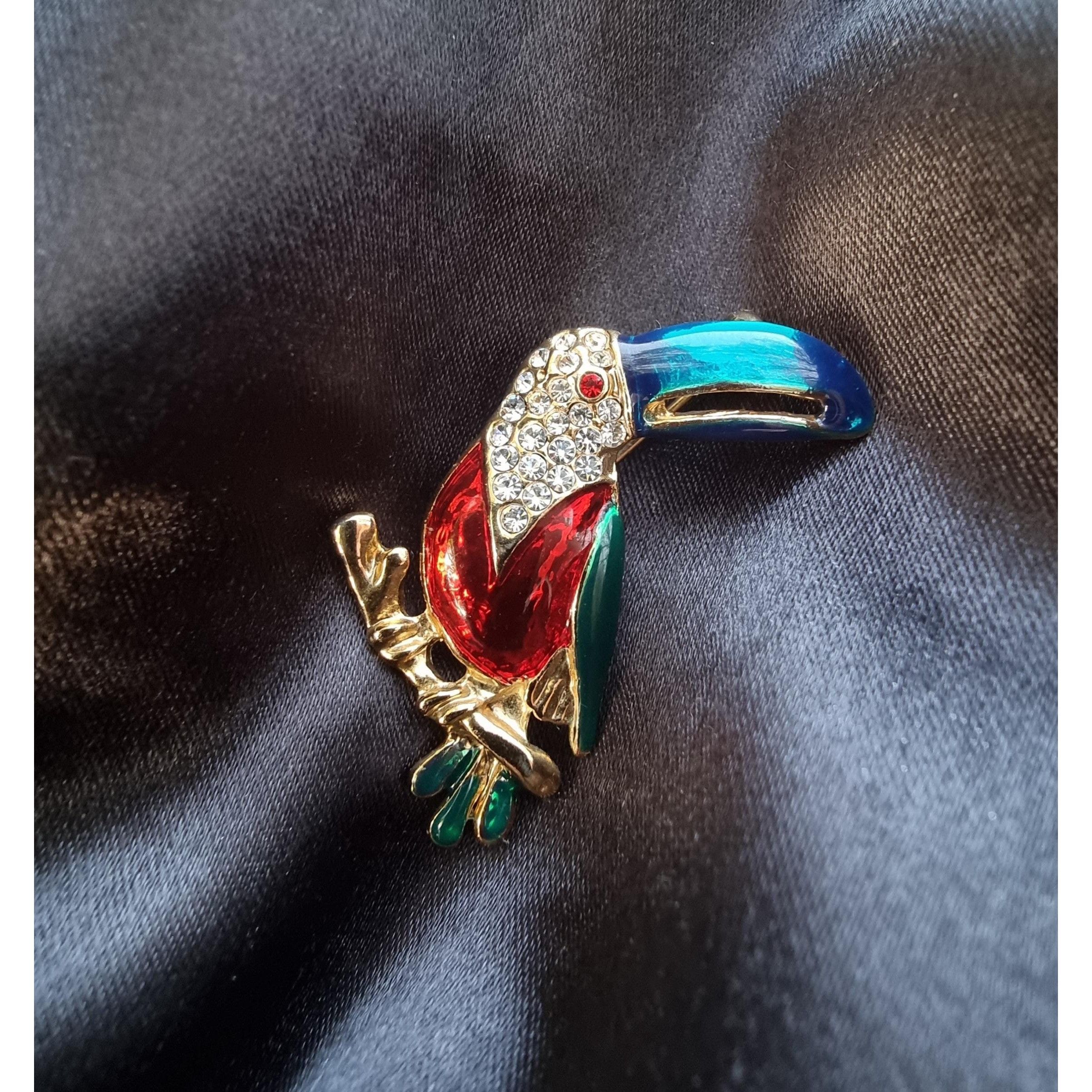 Vintage Vintage Toucan Bird Enamel Gold Tone Rhinestone Red Eye Anim Size ONE SIZE - 2 Thumbnail