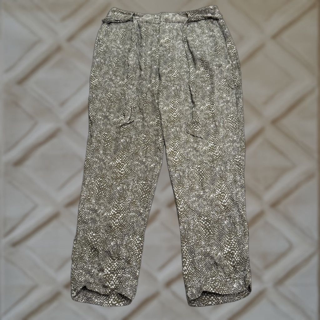 Joie Joie Silk Pants Anke Print Belted Tapered Womens 8 Green Animal High Rise 32x29 Size 30" / US 8 / IT 44 - 1 Thumbnail