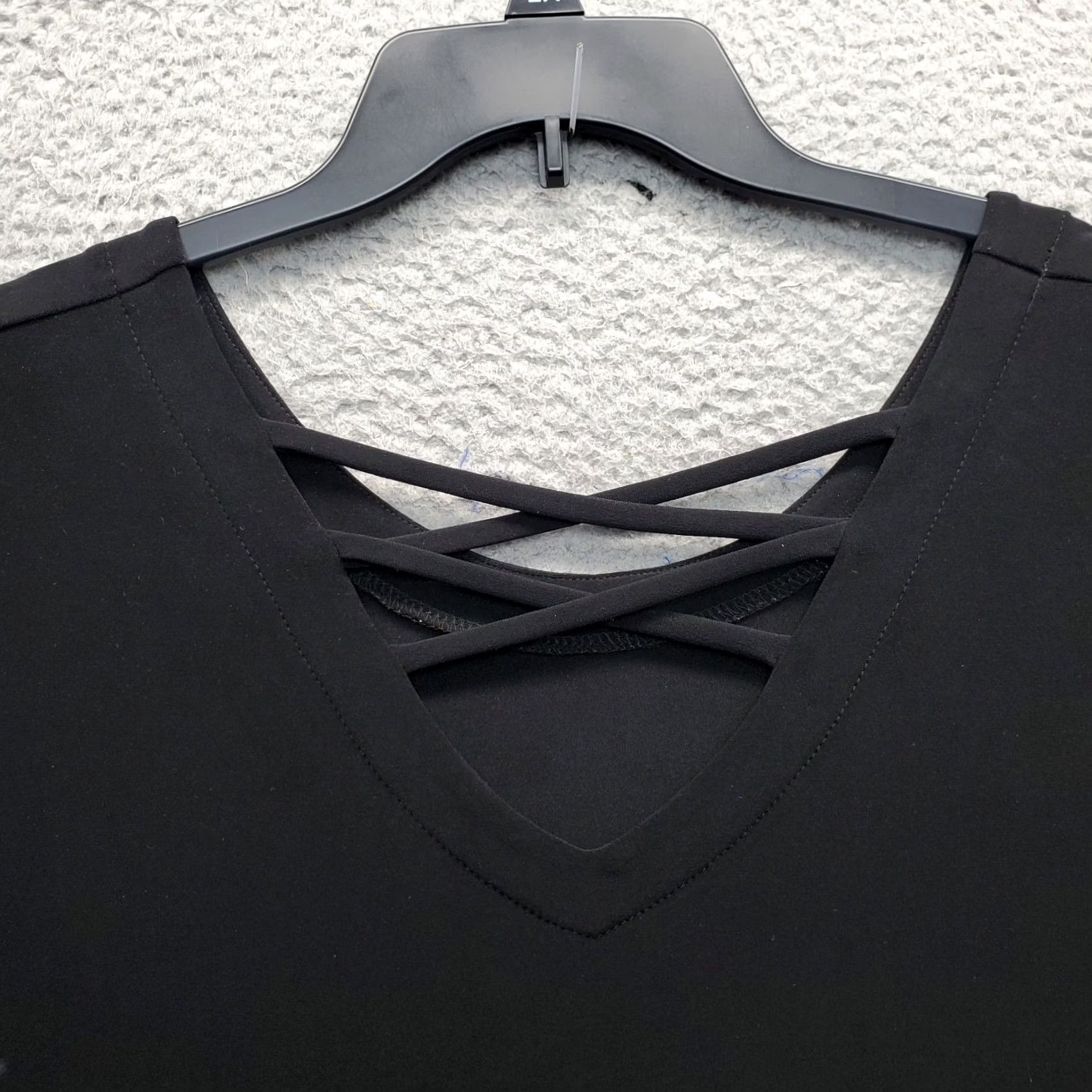 Vintage Sympli A-Line Dress Womens 16 Black Stretch 3/4 Sleeve Criss-Cross Strap Neck Dress Size XXL / US 16-18 / IT 52-54 - 8 Thumbnail