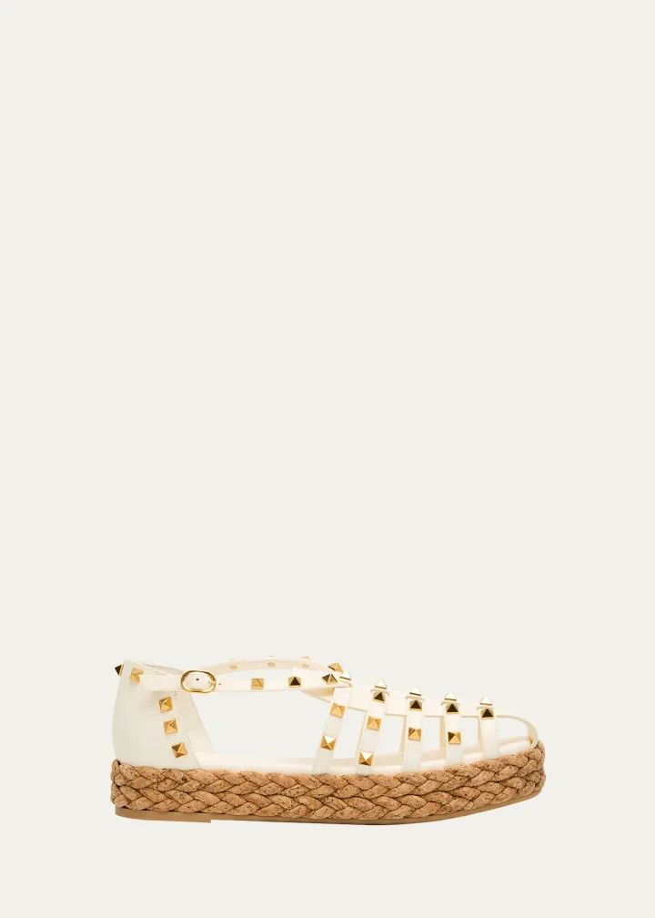 Valentino os11x0126 Rockstud Leather Espadrille Fisherman Sandals Size US 8 / IT 38 - 1 Thumbnail