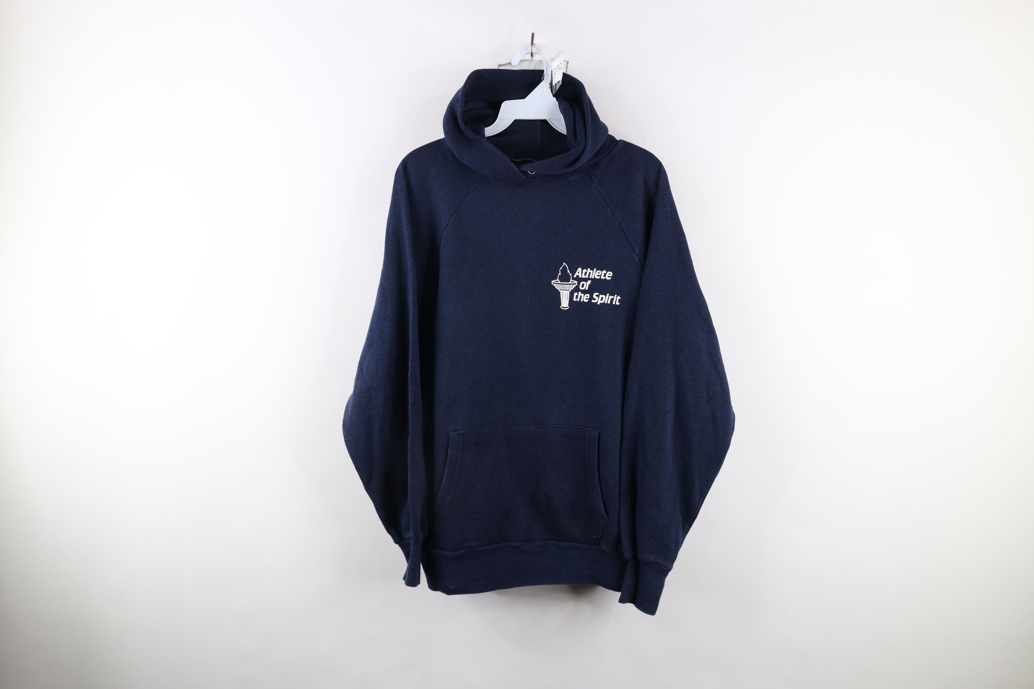 Vintage 70s Athlete of the Spirit Hoodie Sweatshirt Blue USA
