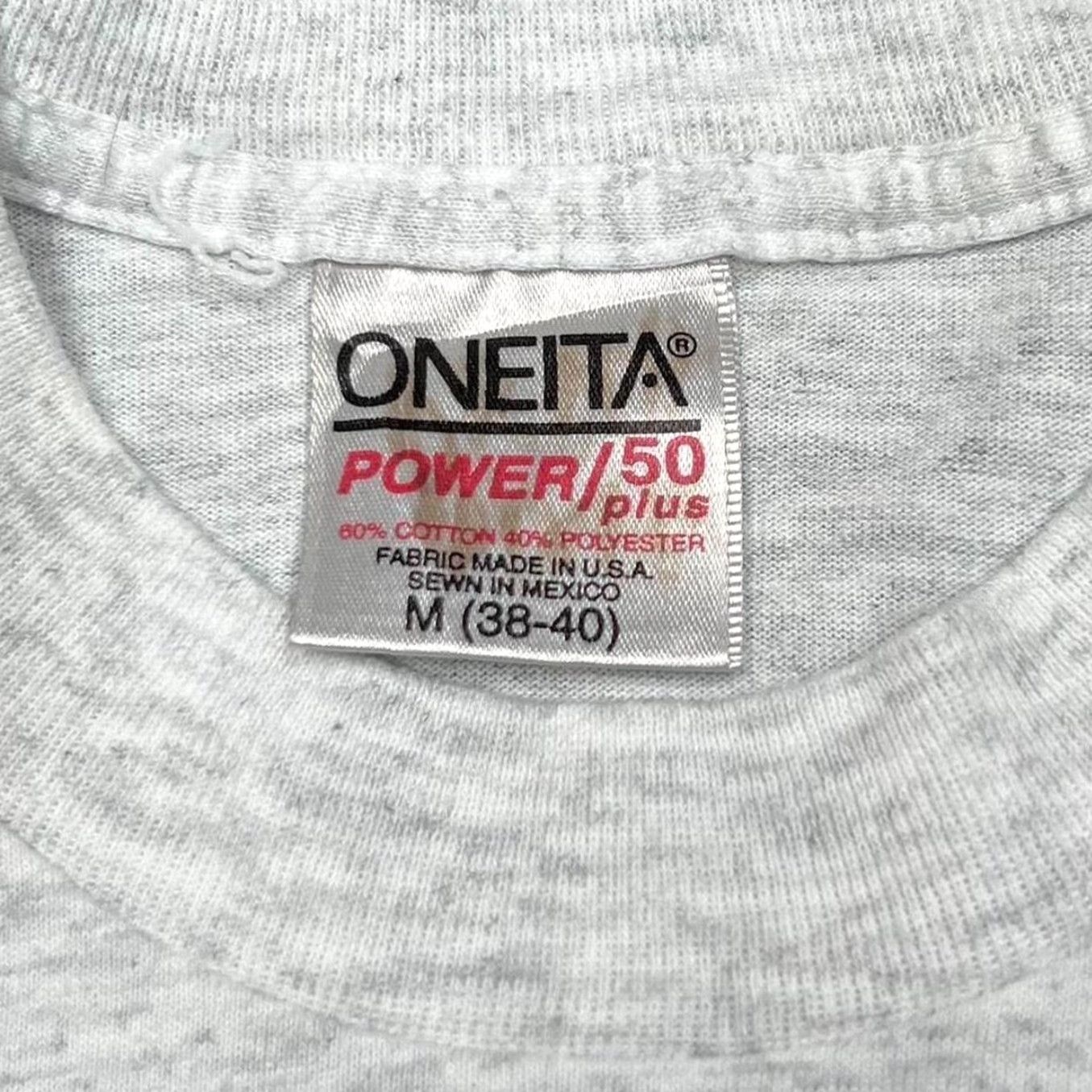 Vintage VINTAGE Oneita T-Shirt Grey Medium Hand-In-Hand Festival Brock Graphic Spellout Front Back Mens) Size US M / EU 48-50 / 2 - 5 Thumbnail