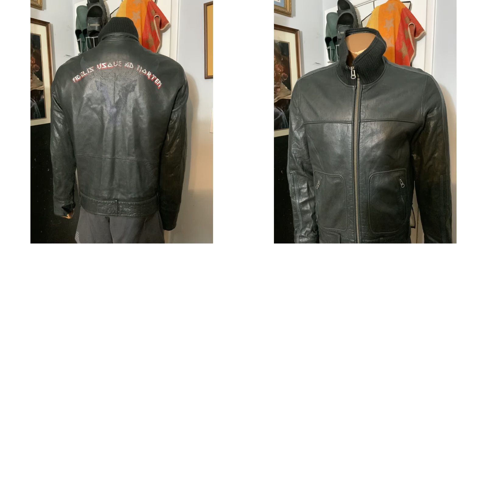 Vintage VINTAGE Andrew Buckler Faithful Unto Death Fidelis Usque Ad Mortem Leather Biker Jacket Mens M Black Leather Motorcycle Jacket Size US M / EU 48-50 / 2 - 10 Thumbnail