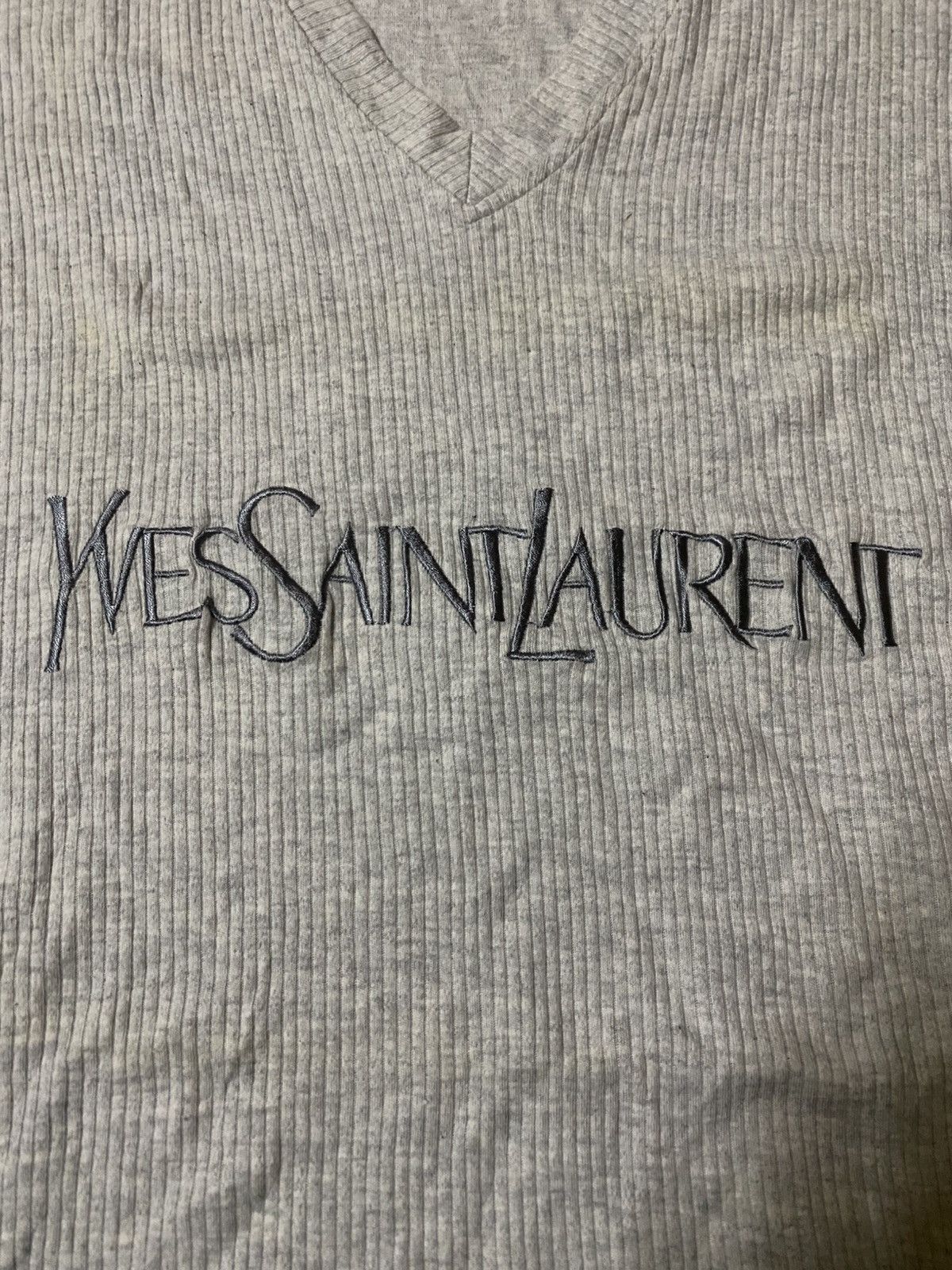 Yves Saint Laurent Vintage 90s YSL Embroidery Spellout Logo Corduroy V Neck Size US M / EU 48-50 / 2 - 2 Thumbnail