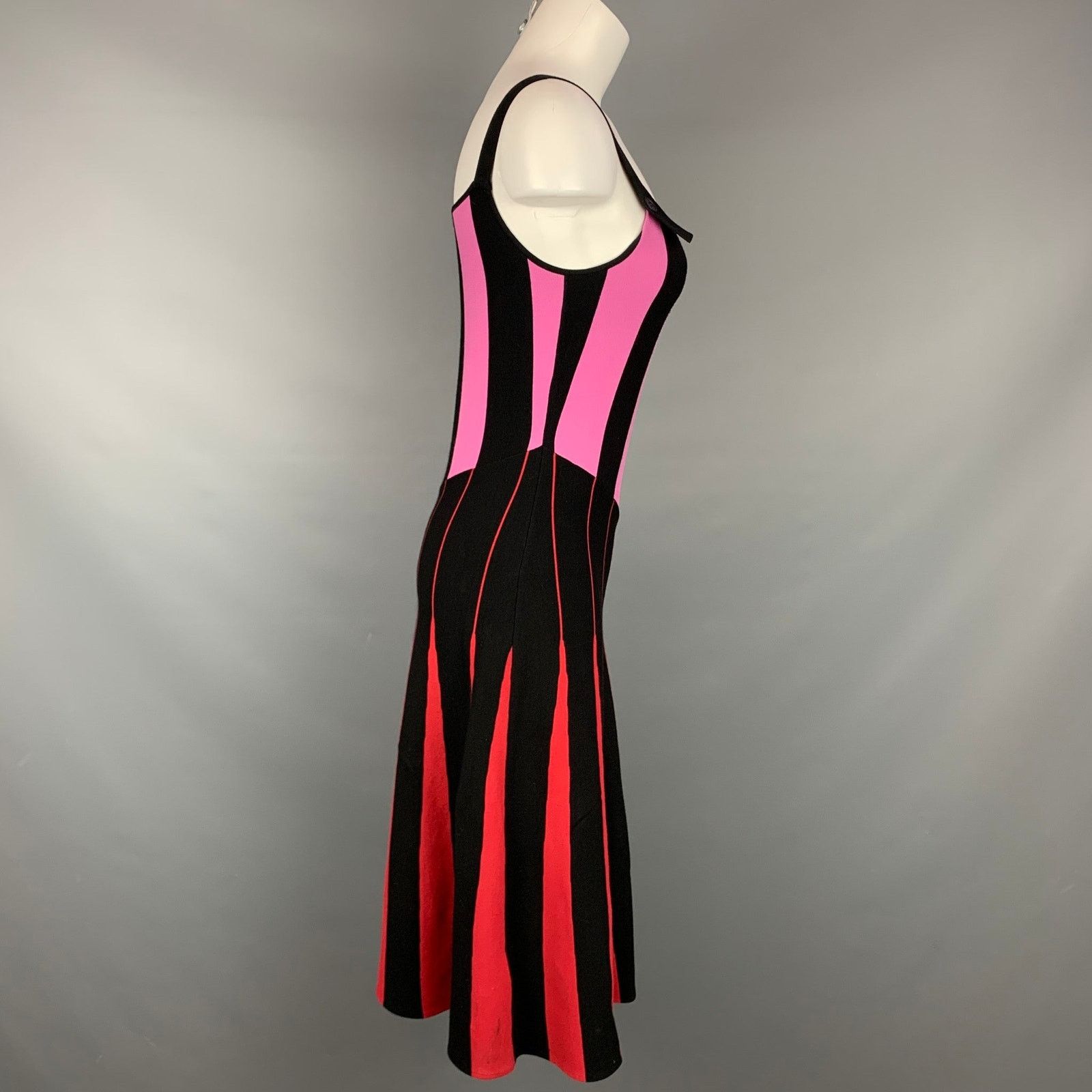 Tomas Maier Black & Red Viscose / Polyester Stripe Mid-Calf A-line Dress Size XS / US 0-2 / IT 36-38 - 3 Thumbnail